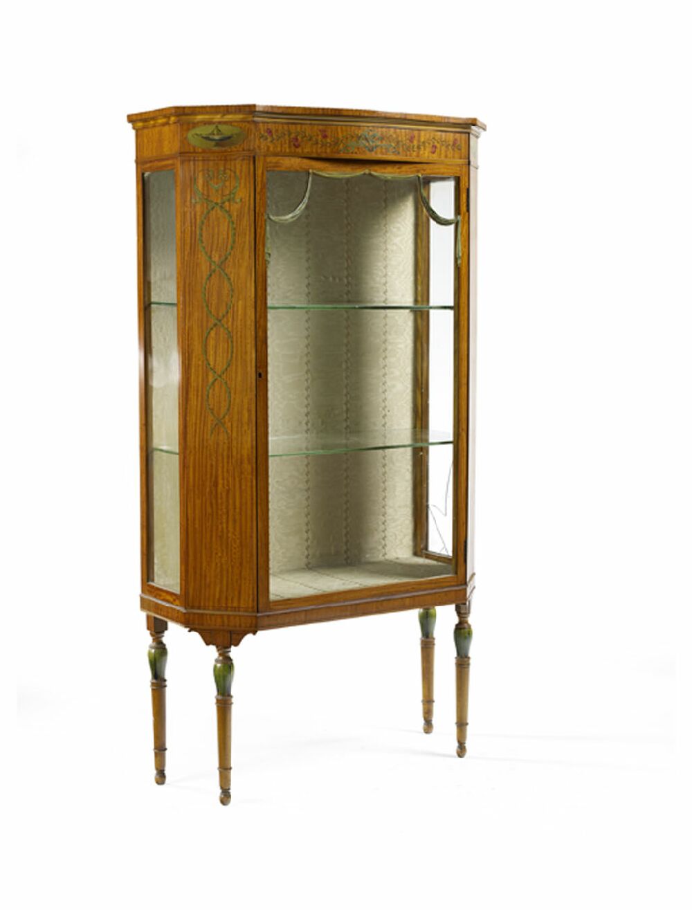 An Edwardian period satinwood and painted display cabinet