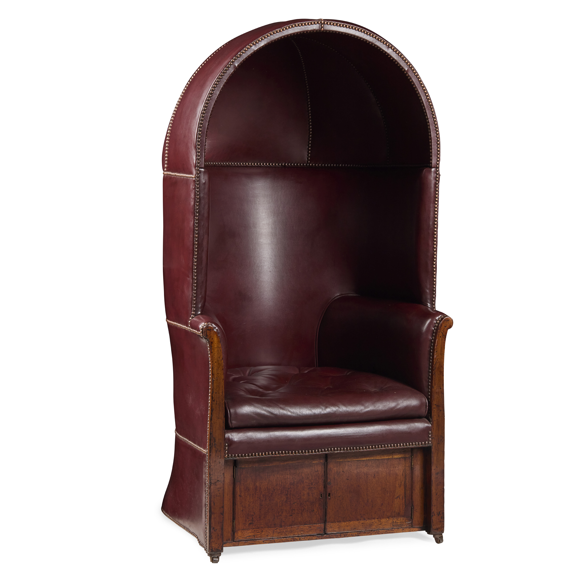 GEORGE III MAHOGHANY AND LEATHER UPHOLSTERED PORTER'S CHAIR