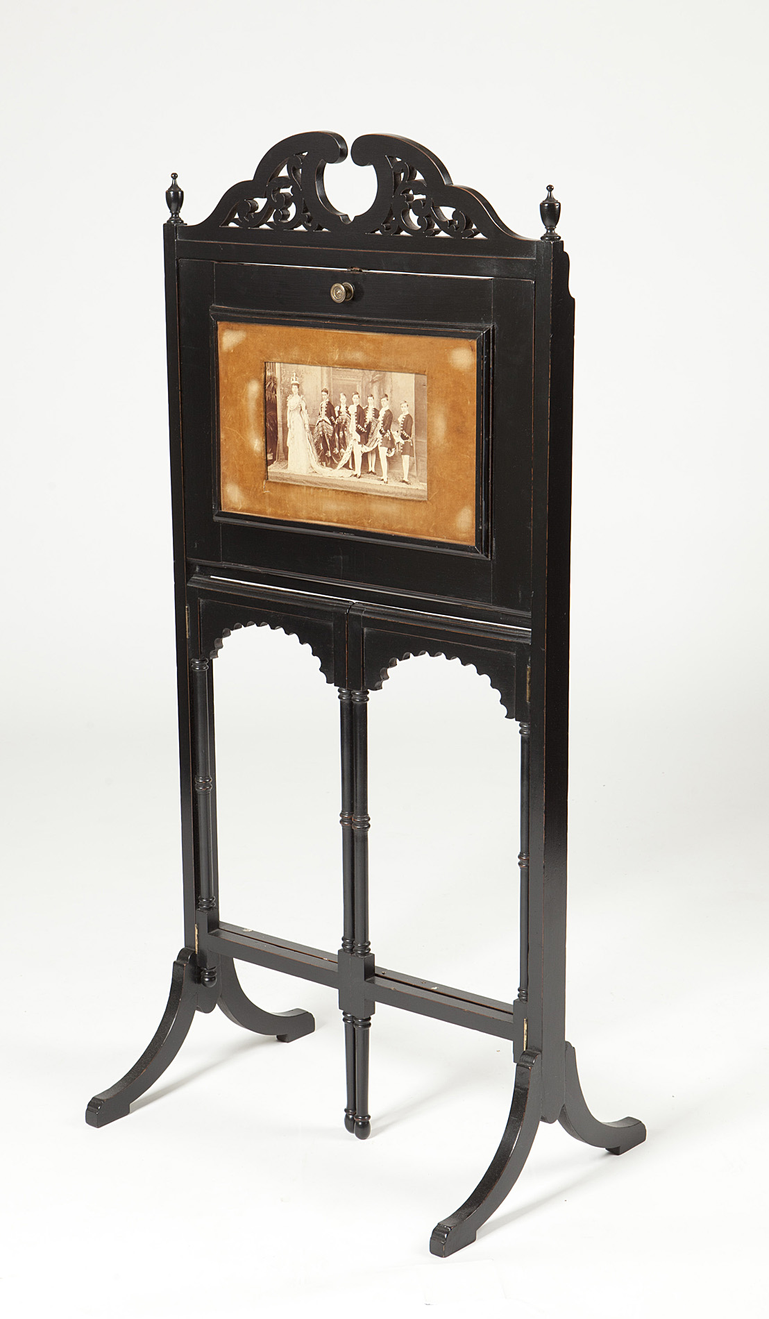 VICTORIAN EBONISED FIRE SCREEN/WORK TABLE