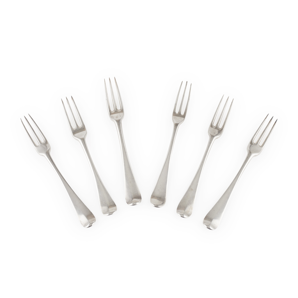 A set of six matched George II three prong forks