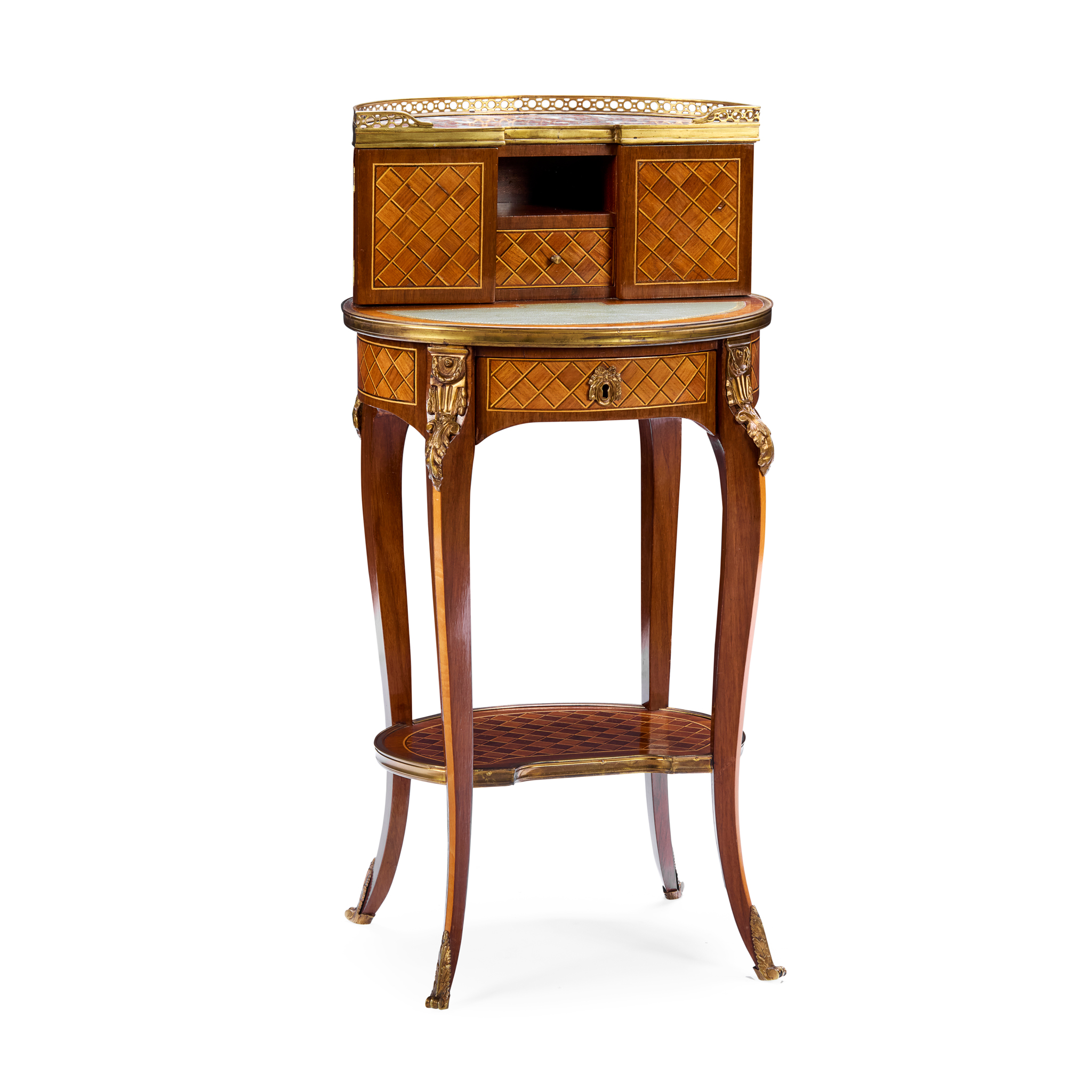 FRENCH KINGWOOD AND ACAJOU PARQUETRY CHEVET À ECRIRE