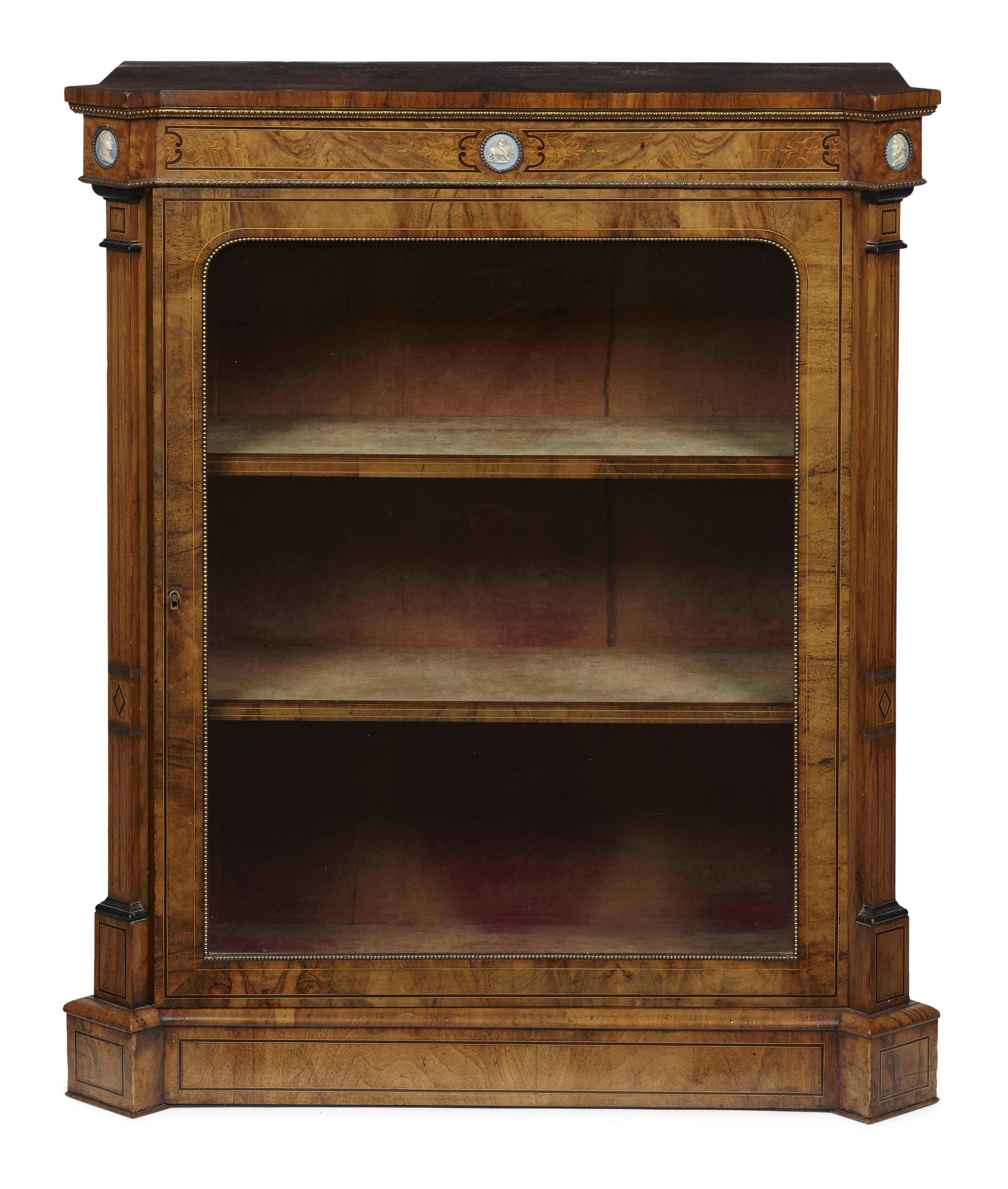 VICTORIAN WALNUT, INLAY AND JASPERWARE MOUNTED SIDE CABINET