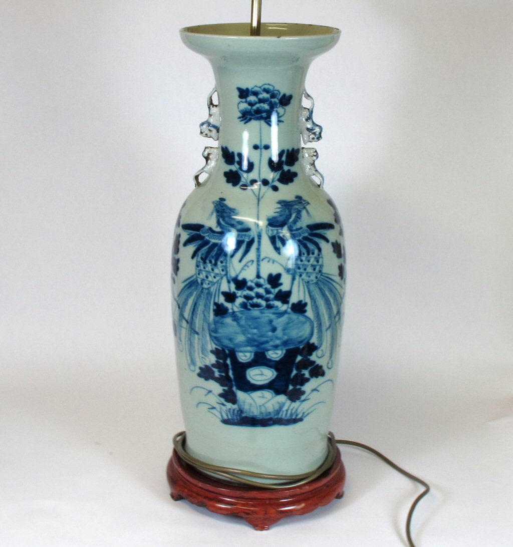 A Chinese blue painted celadon vase