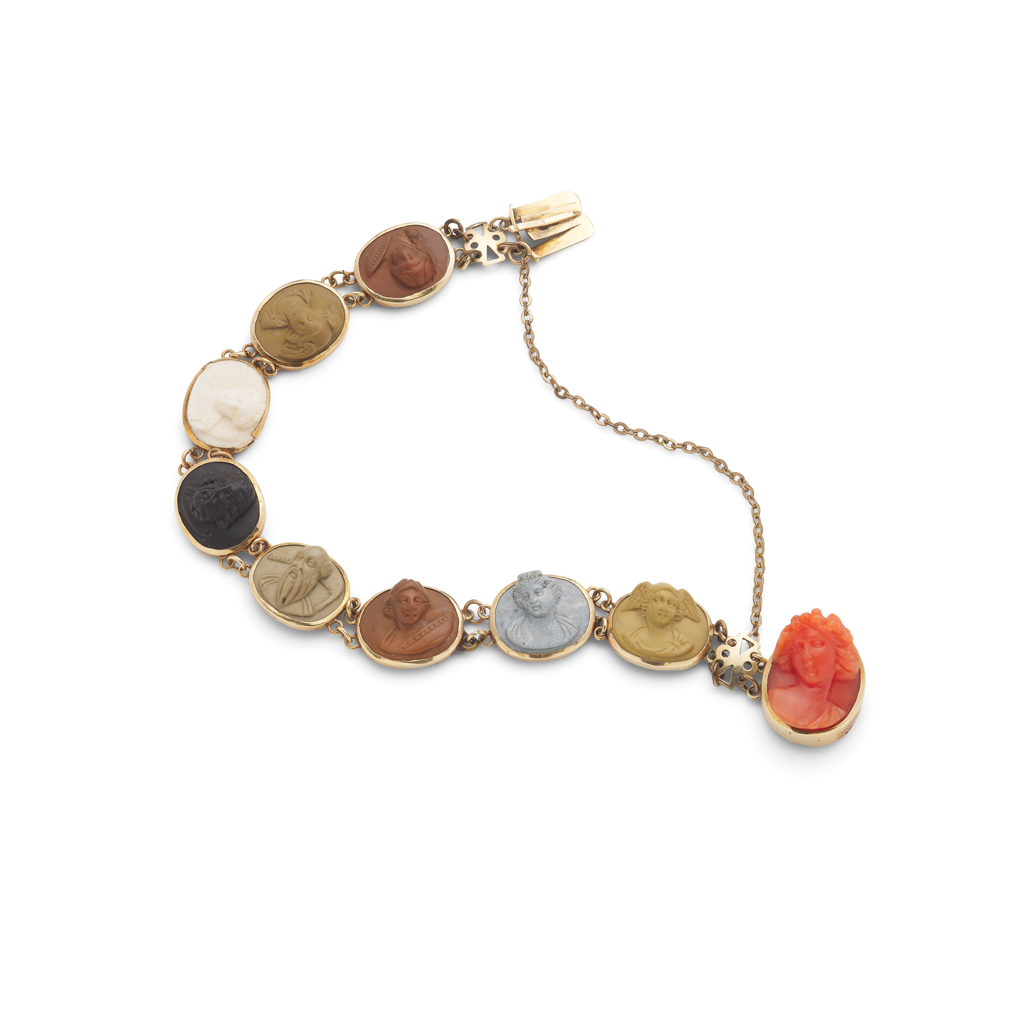 A lava and coral cameo bracelet
