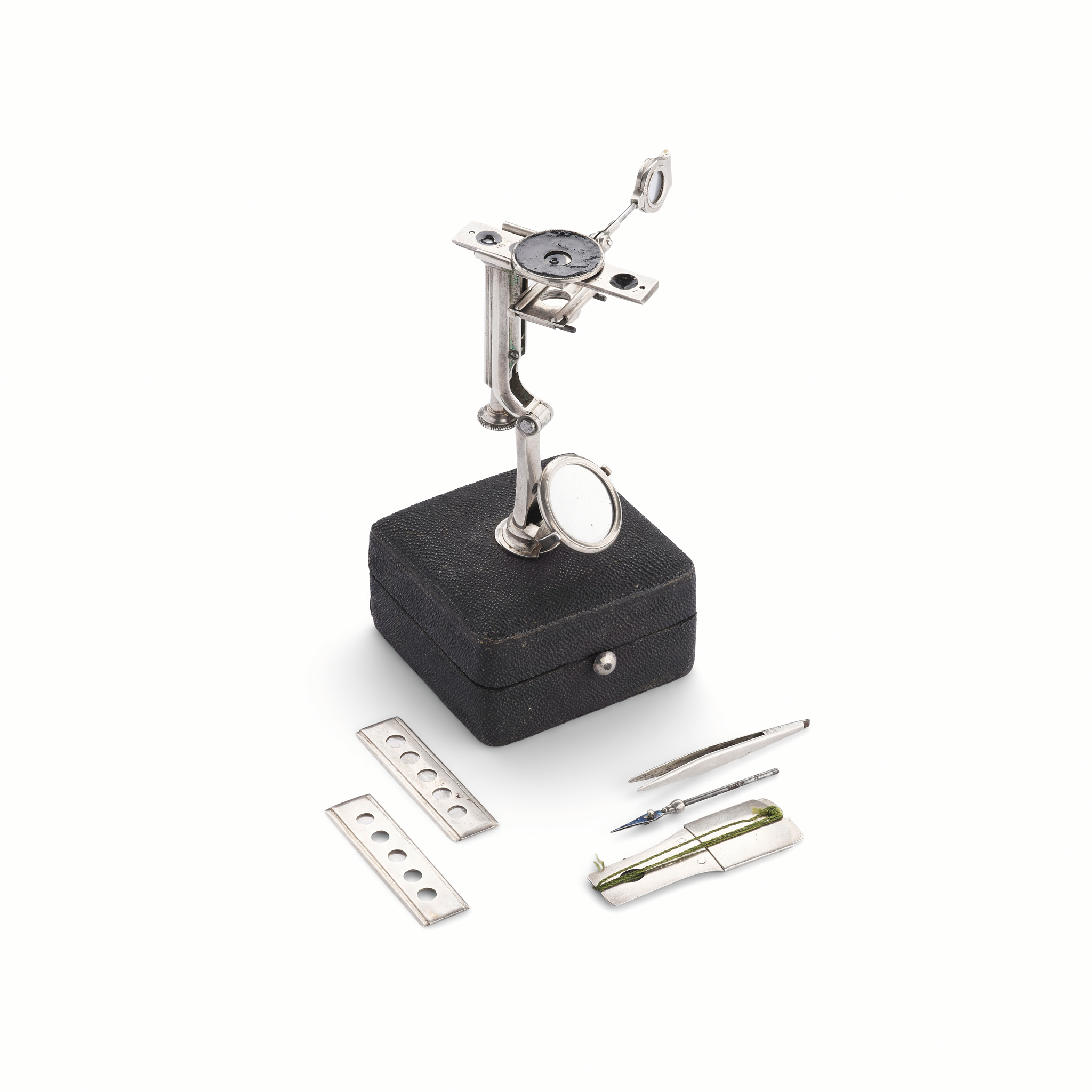 Very rare Scottish George II cased silver simple 'pocket' microscope, John Clark, Edinburgh
