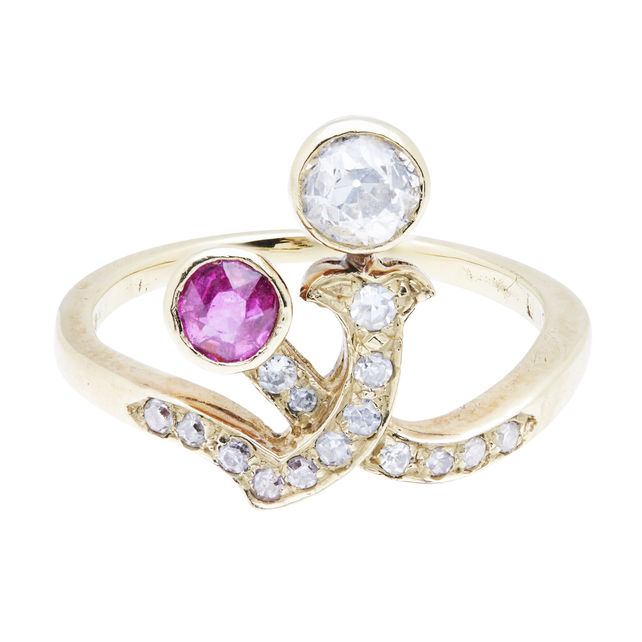 A ruby and diamond set ring