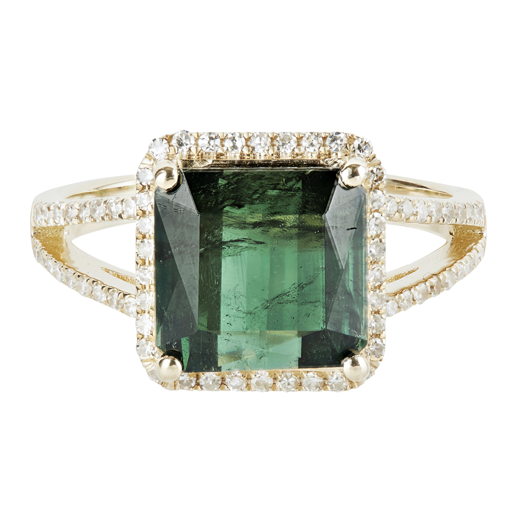 A green tourmaline and diamond set ring