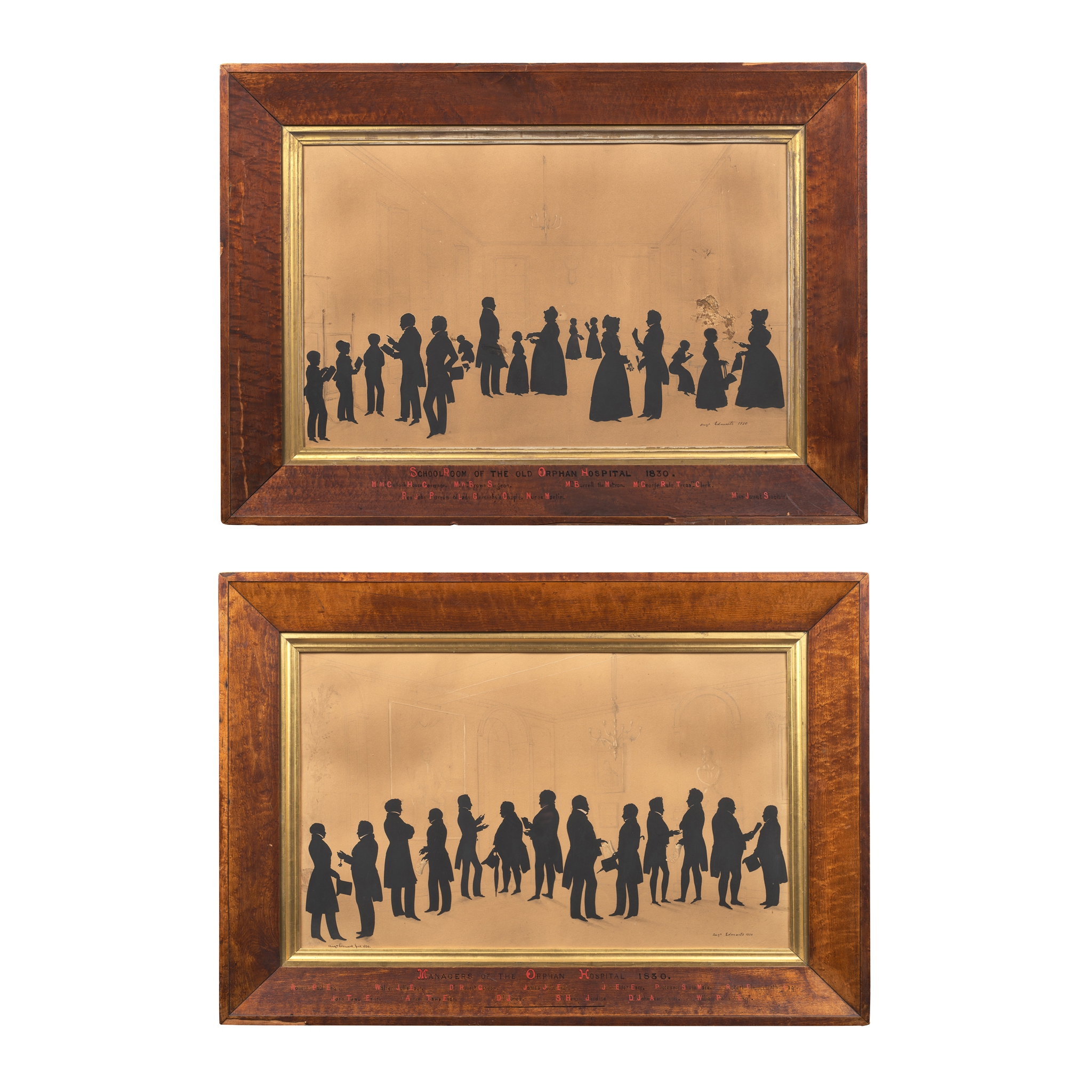 A PAIR OF SILHOUETTE GROUP PORTRAITS, AUGUSTE AMANT CONSTANT FIDÈLE EDOUART (1789-1861)
