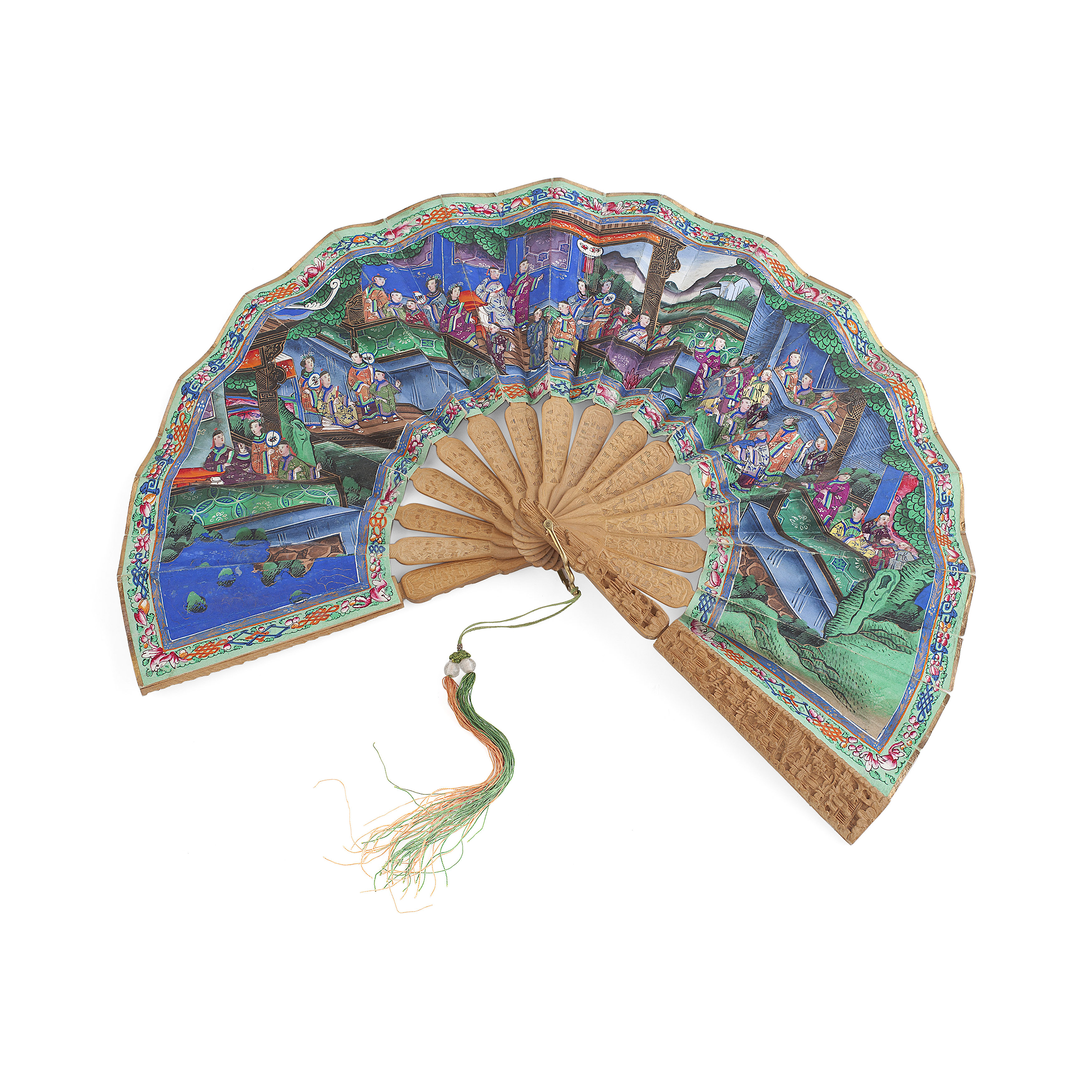 CHINESE SANDALWOOD TELESCOPIC 'ONE HUNDRED FACE' FAN