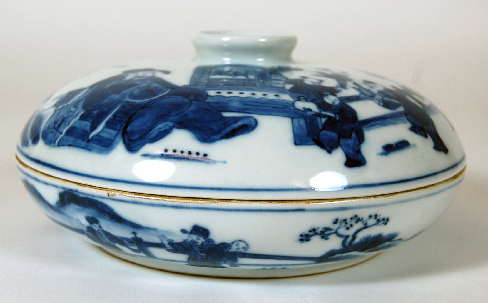 A Chinese blue painted sweetmeat dish and cover, Qianlong mark but later