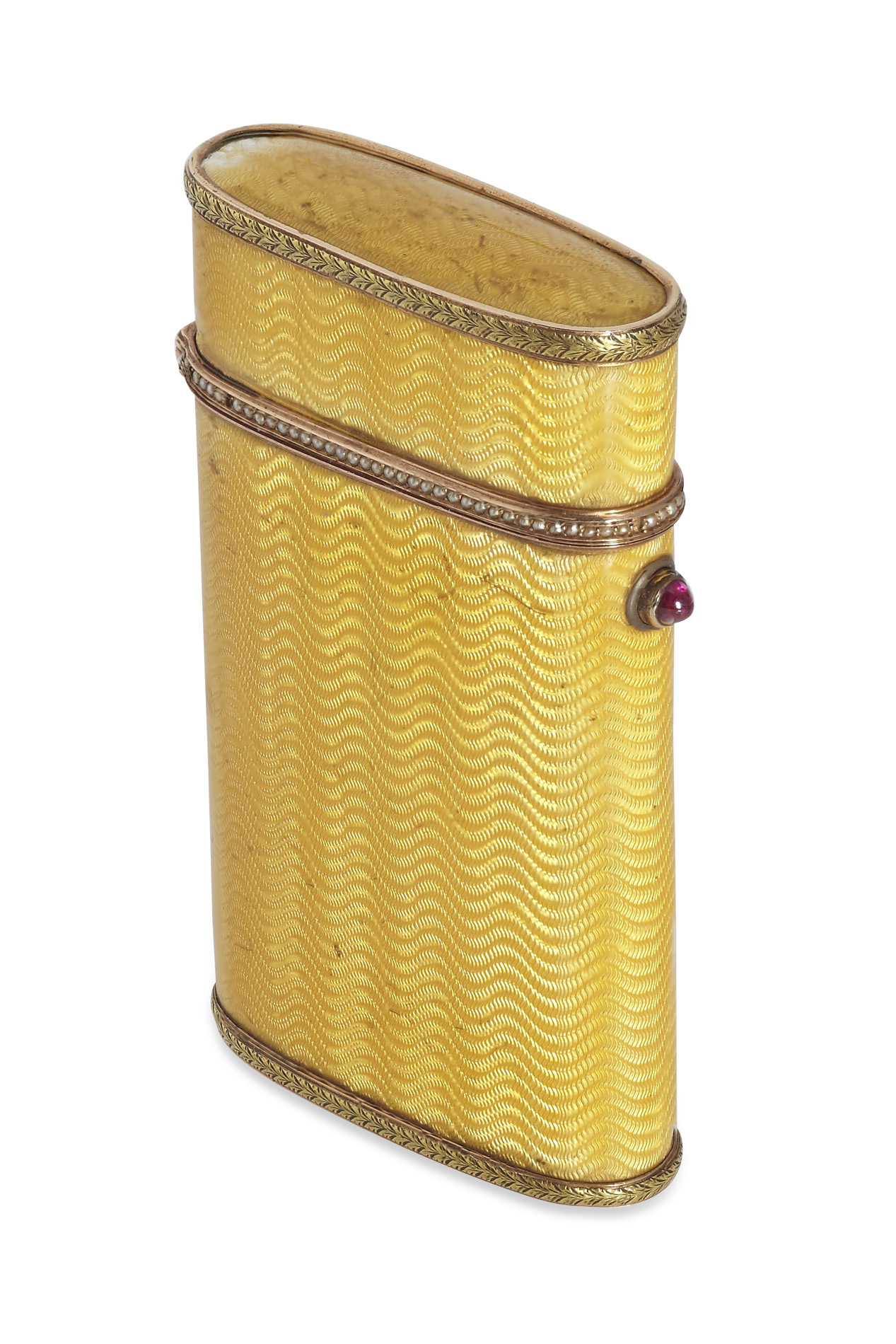 FABERGÉ - A gold enamel and pearl set case