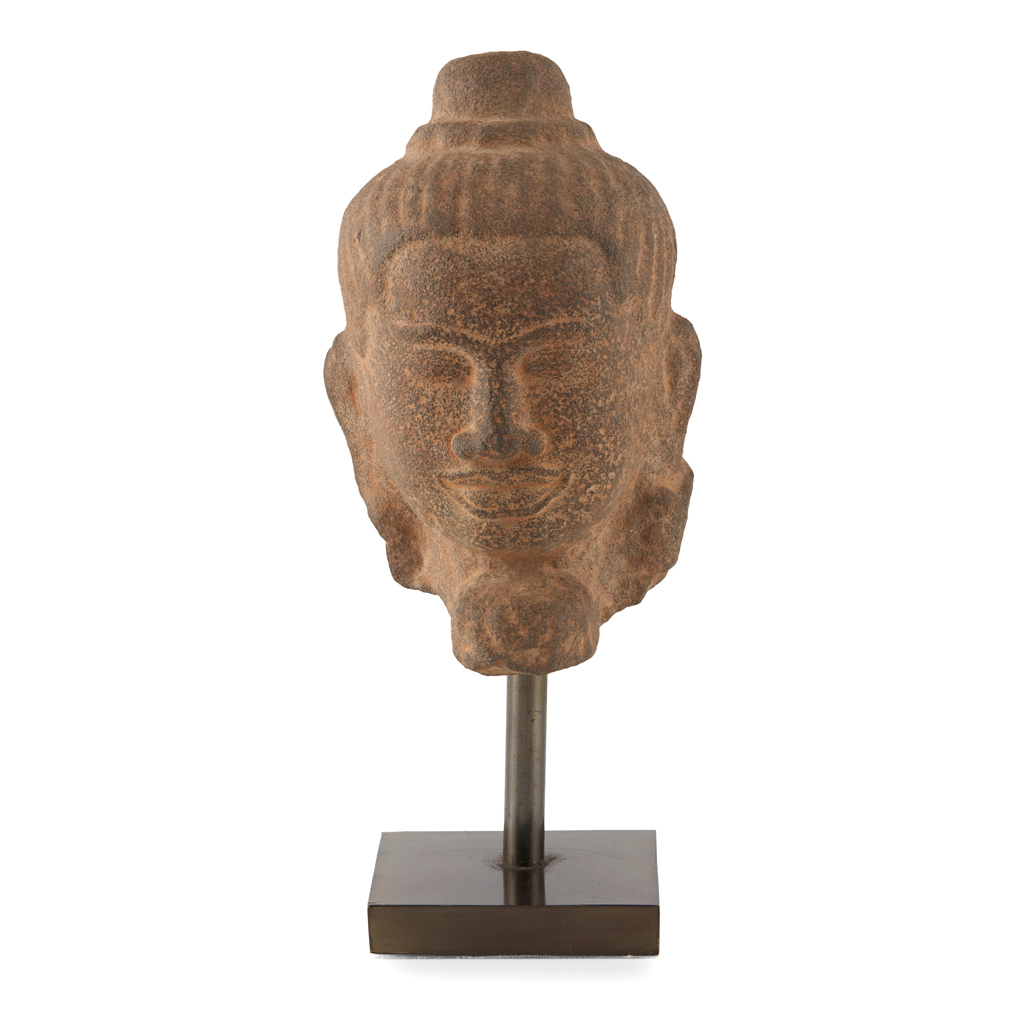 KHMER GREY SANDSTONE HEAD OF A DEITY