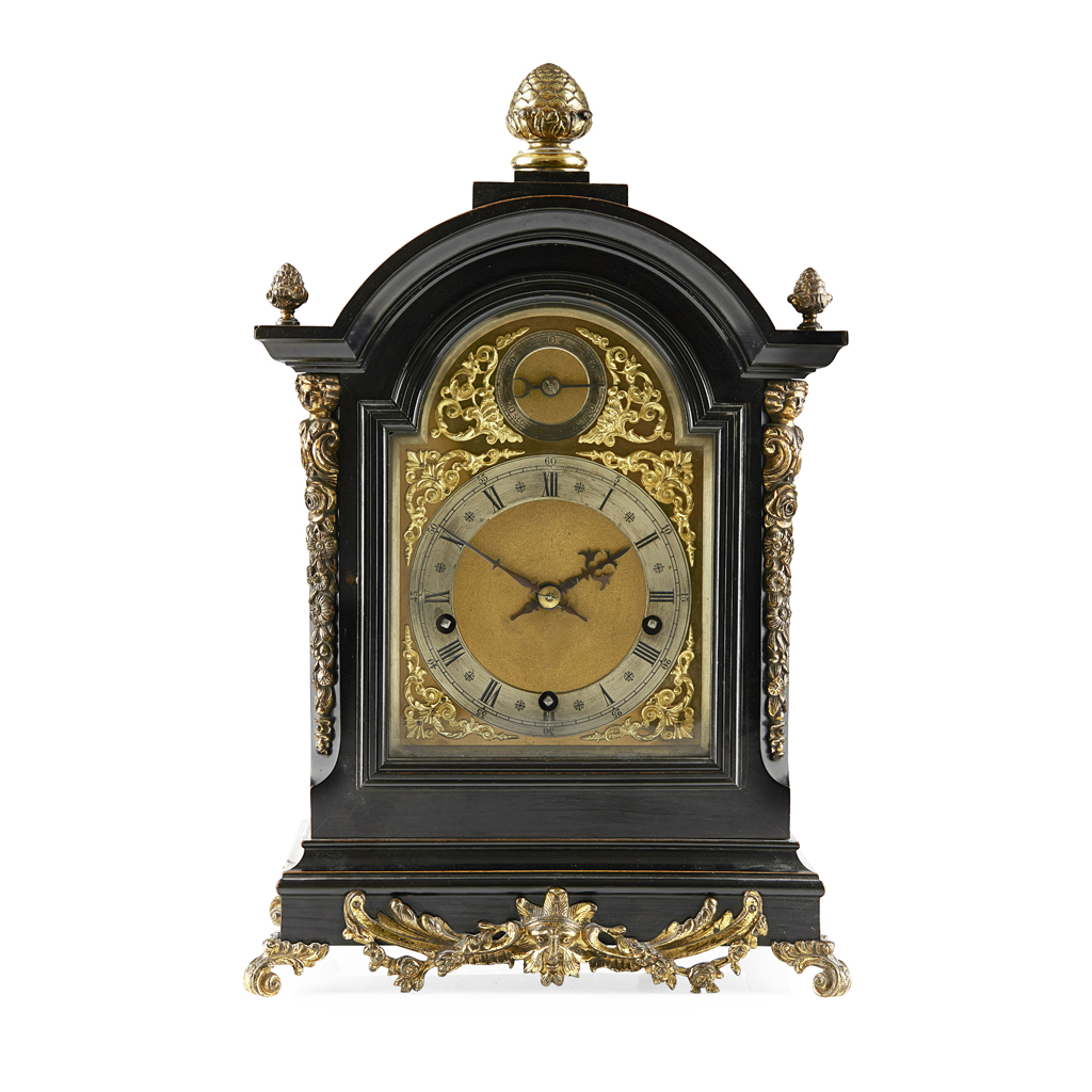 GEORGIAN STYLE EBONISED CHIMING BRACKET CLOCK, WINTERHALDER & HOFFMEIER