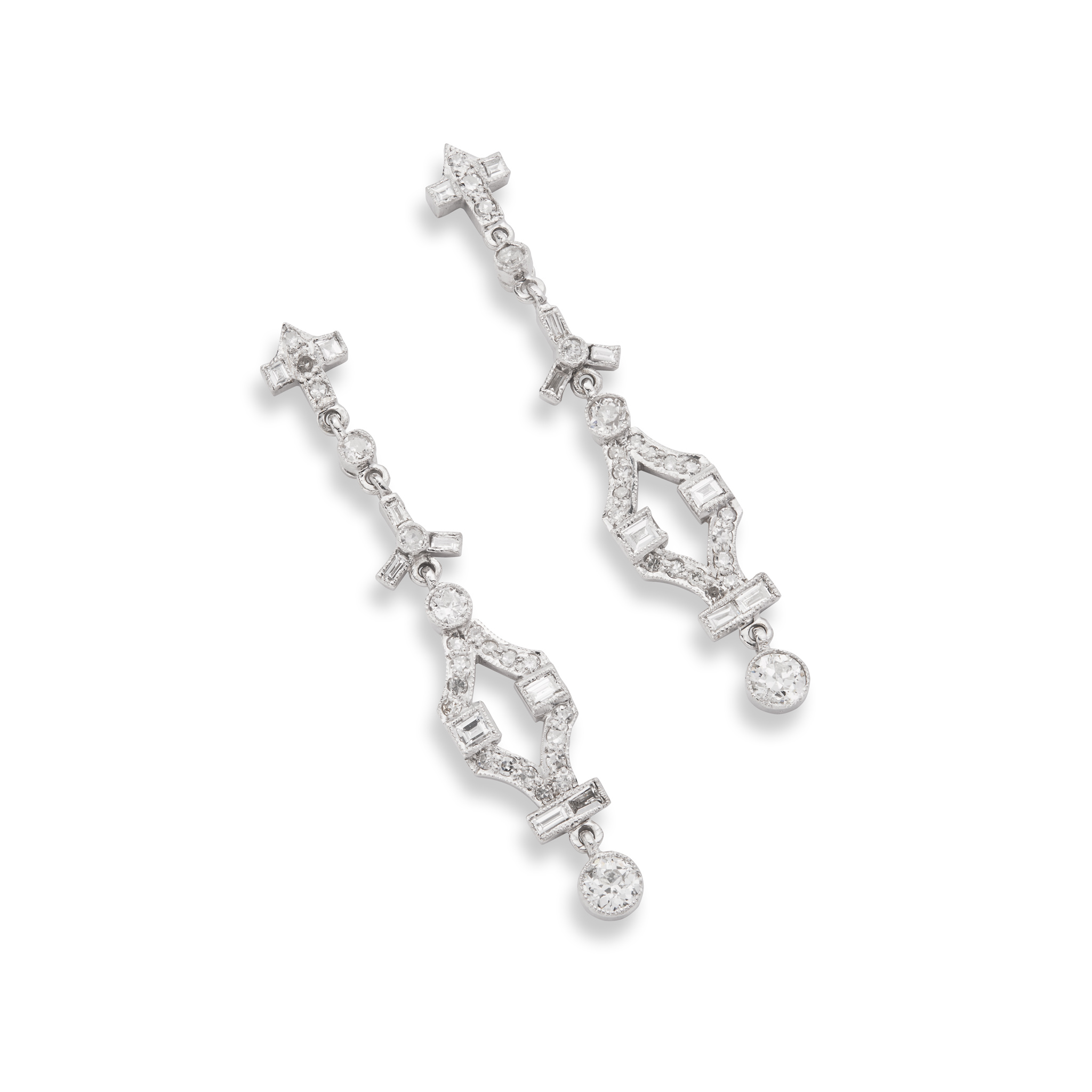 A pair of diamond pendent earrings