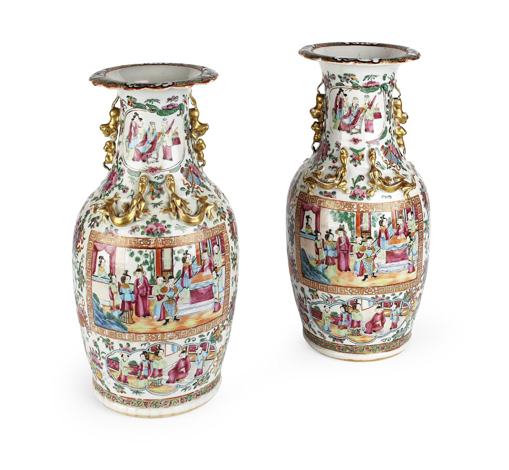 PAIR OF CHINESE CANTON FAMILLE ROSE VASES
