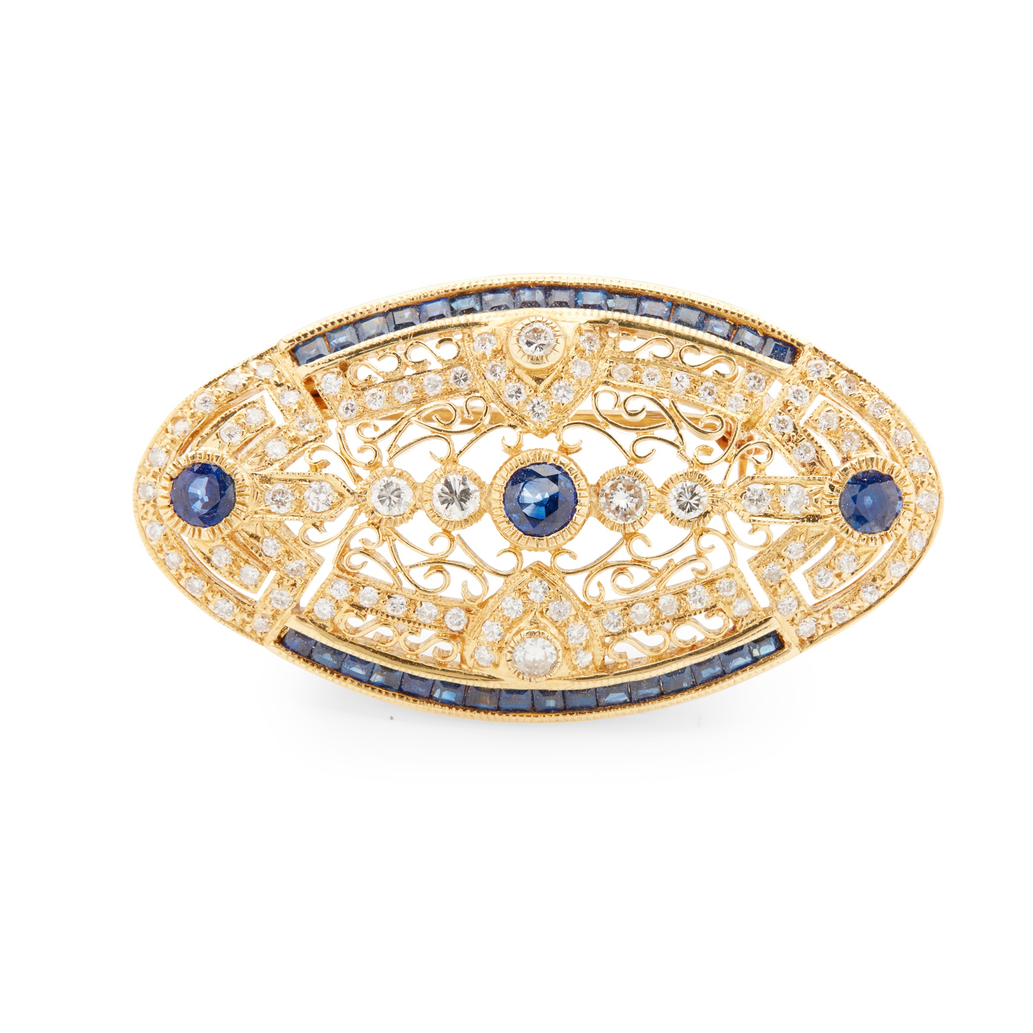 A sapphire and diamond brooch