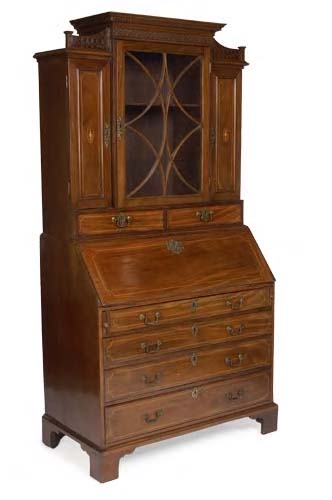 A mahogany breakfront secretaire library bookcase,
