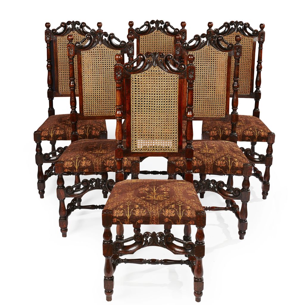 SET OF SIX WALNUT CAROLEAN STYLE SIDE CHAIRS