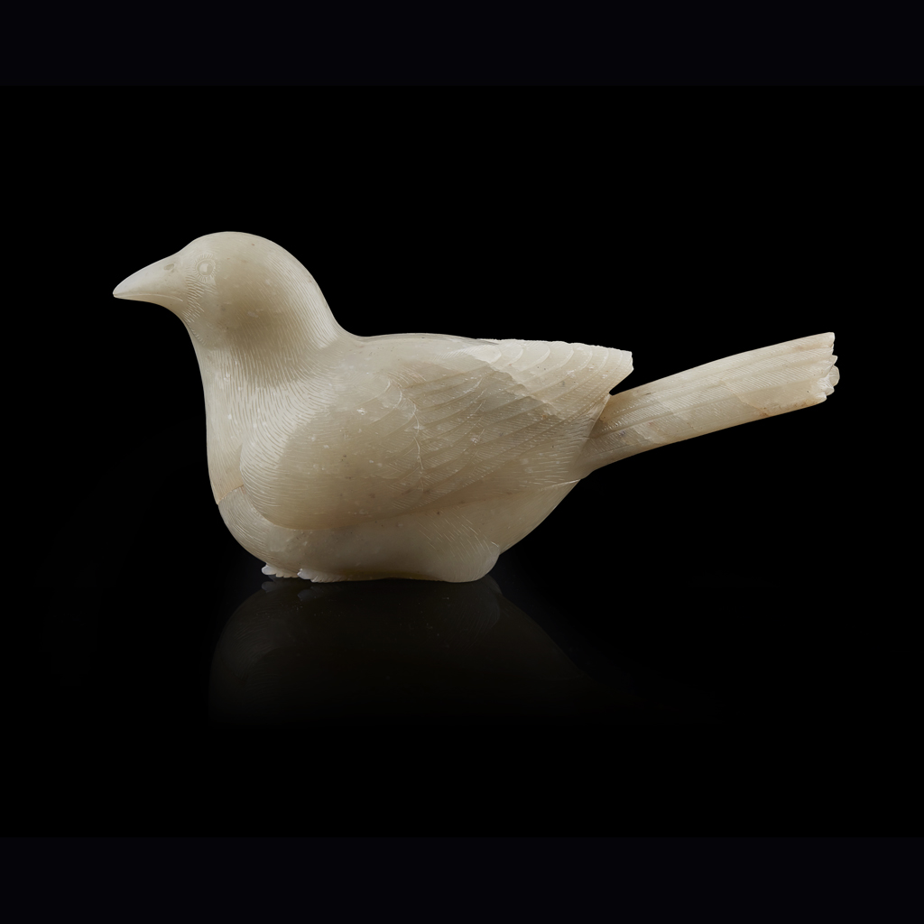 FINE WHITE JADE CARVED 'MAGPIE' BOX AND COVER