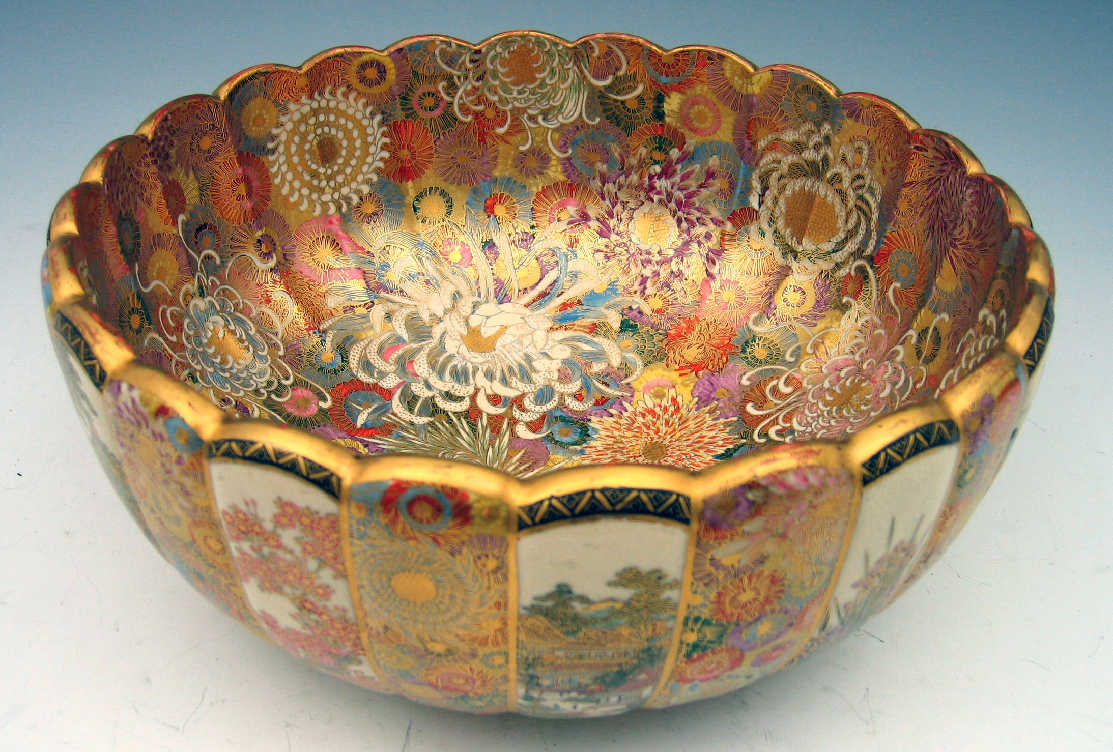 A Japanese Satsuma lobed circular bowl,