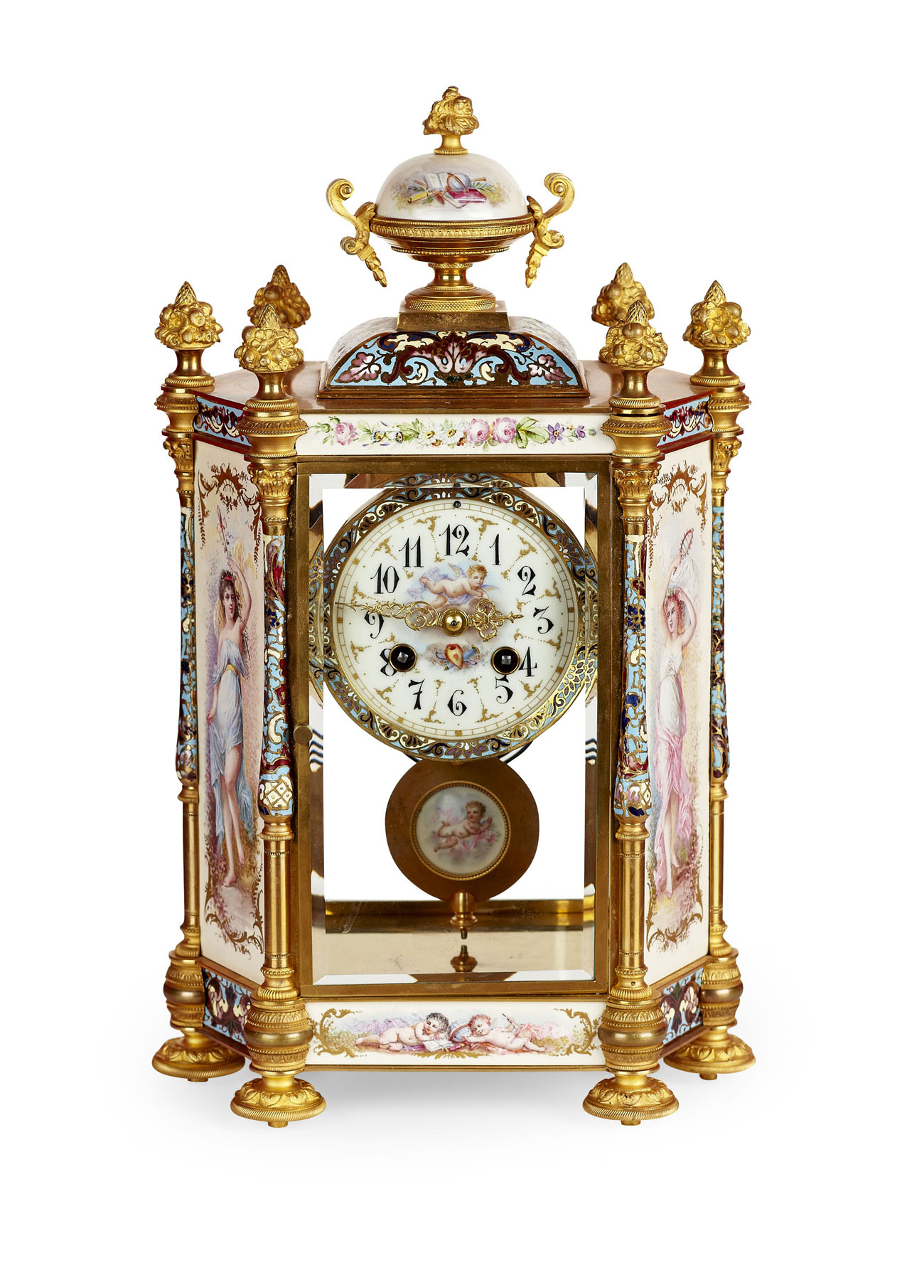 FRENCH GILT BRONZE AND CHAMPLEVÉ ENAMEL MANTEL CLOCK