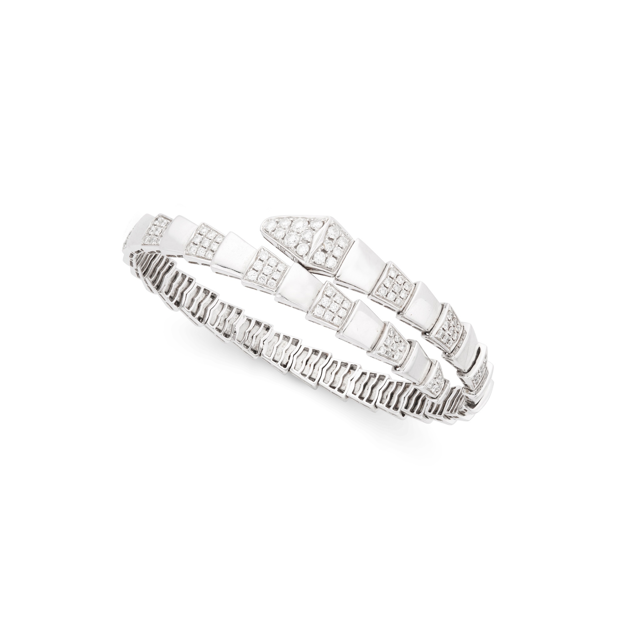 A stylized diamond snake bracelet