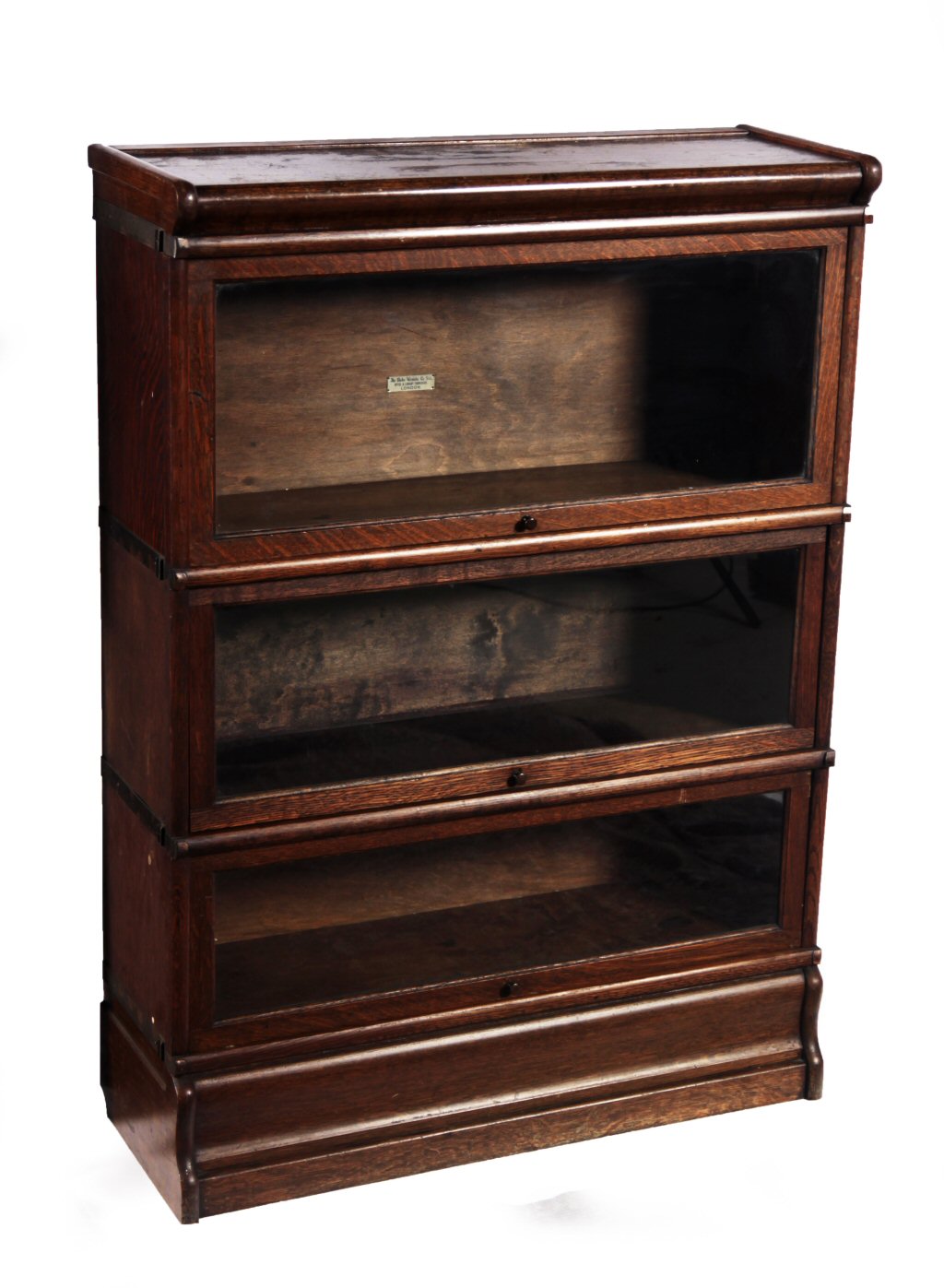 TWO GLOBE-WERNICKE THREE SECTION OAK BOOKCASES