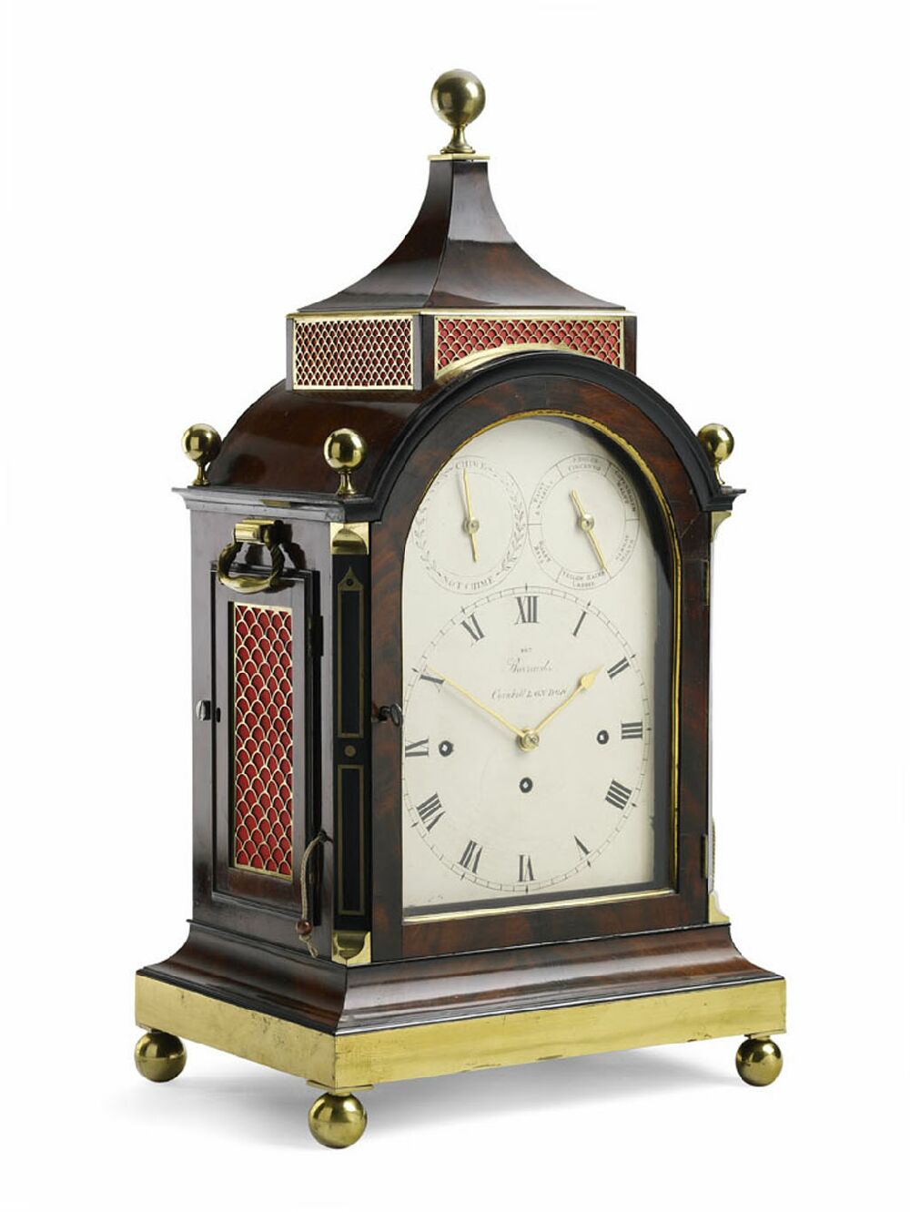 A fine Regency period mahogany and brass musical and quarter chiming bracket clock By Barrauds of London