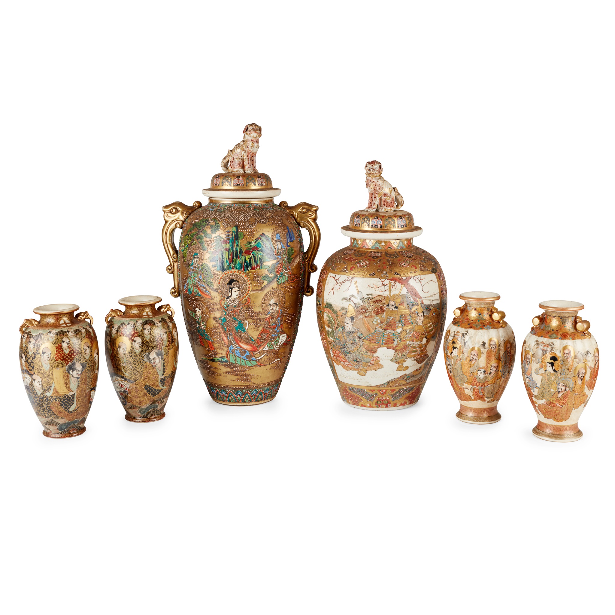 GROUP OF SIX SATSUMA VASES