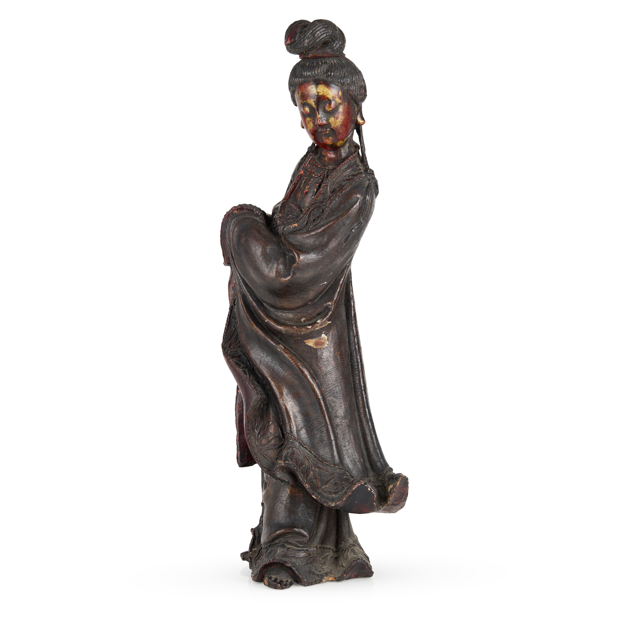 CHINESE GILT-LACQUERED WOODEN FIGURE OF GUANYIN