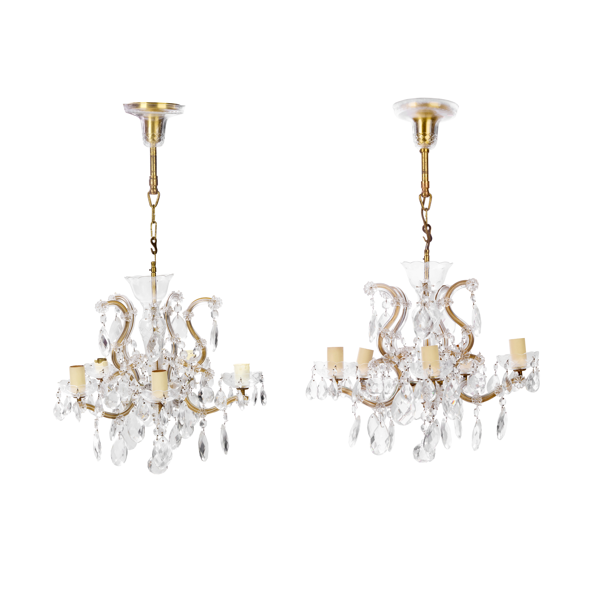 PAIR OF GLASS FIVE LIGHT CHANDELIERS