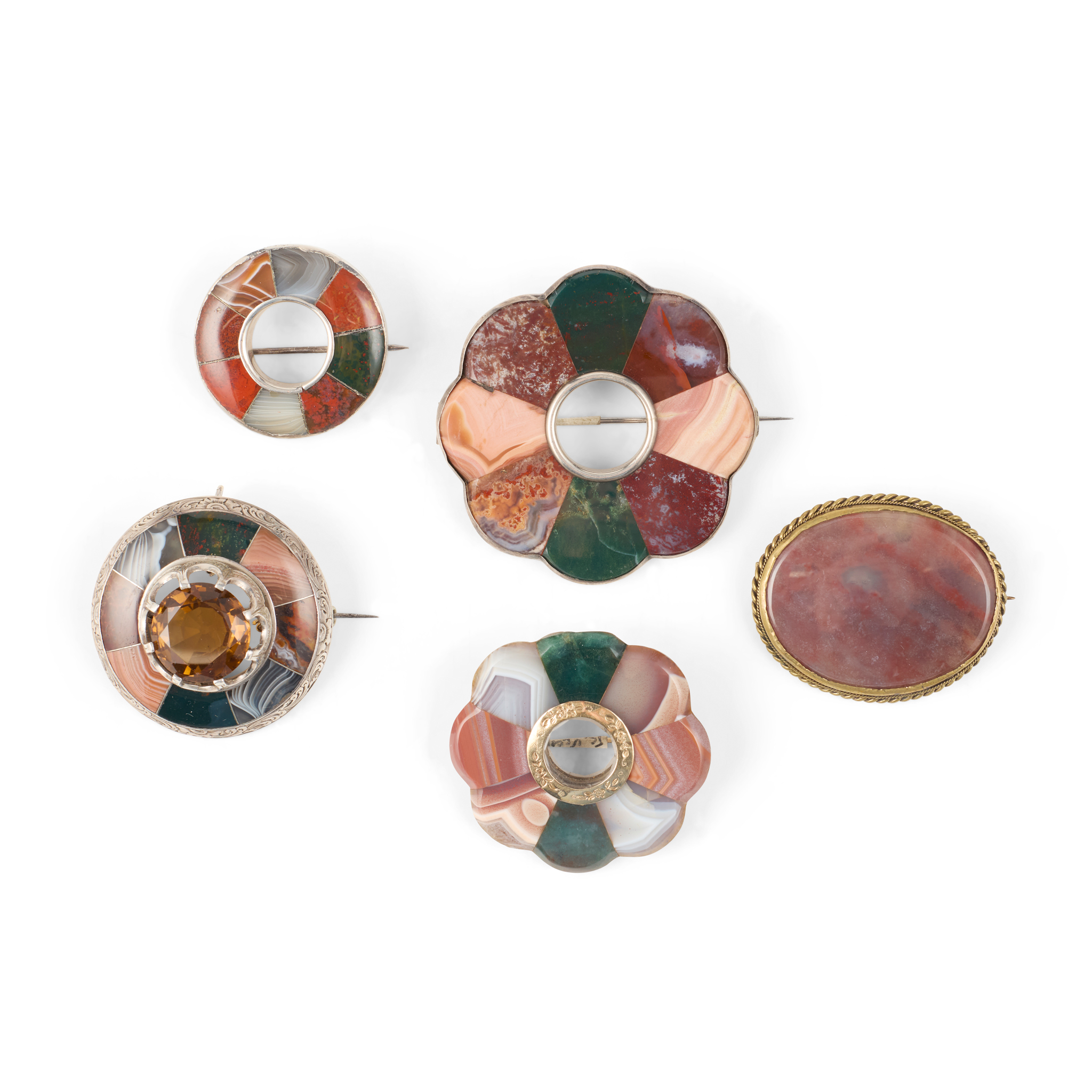 A collection Scottish agate brooches