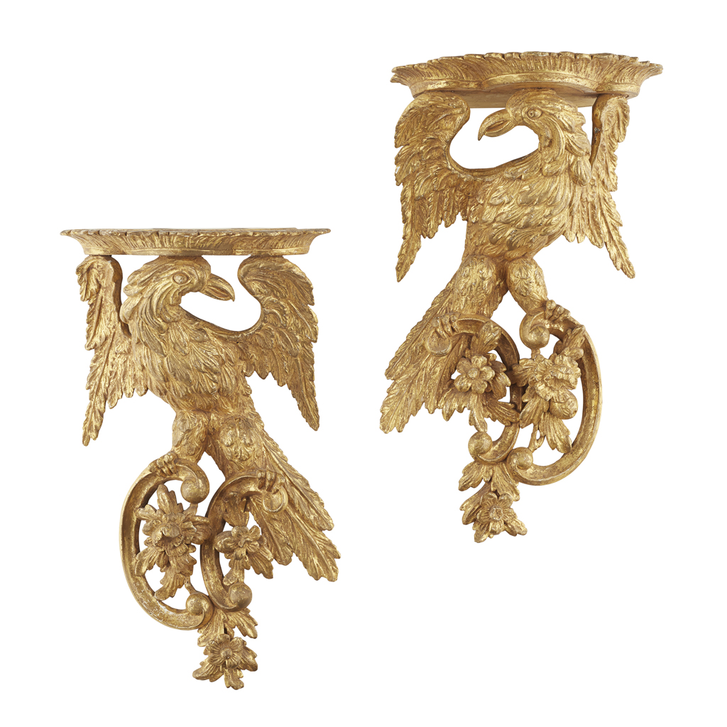 PAIR OF GEORGIAN STYLE CARVED GILTWOOD WALL BRACKETS