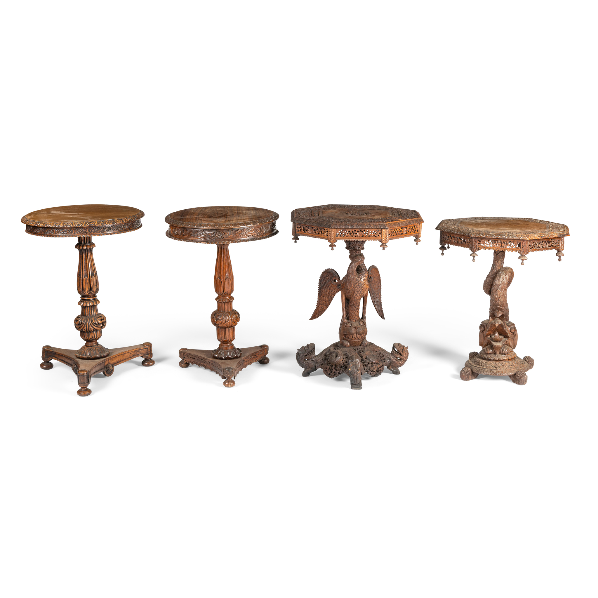 A COLLECTION OF FOUR SOUTH EAST ASIAN AND ANGLO INDIAN HARDWOOD OCCASIONAL TABLES