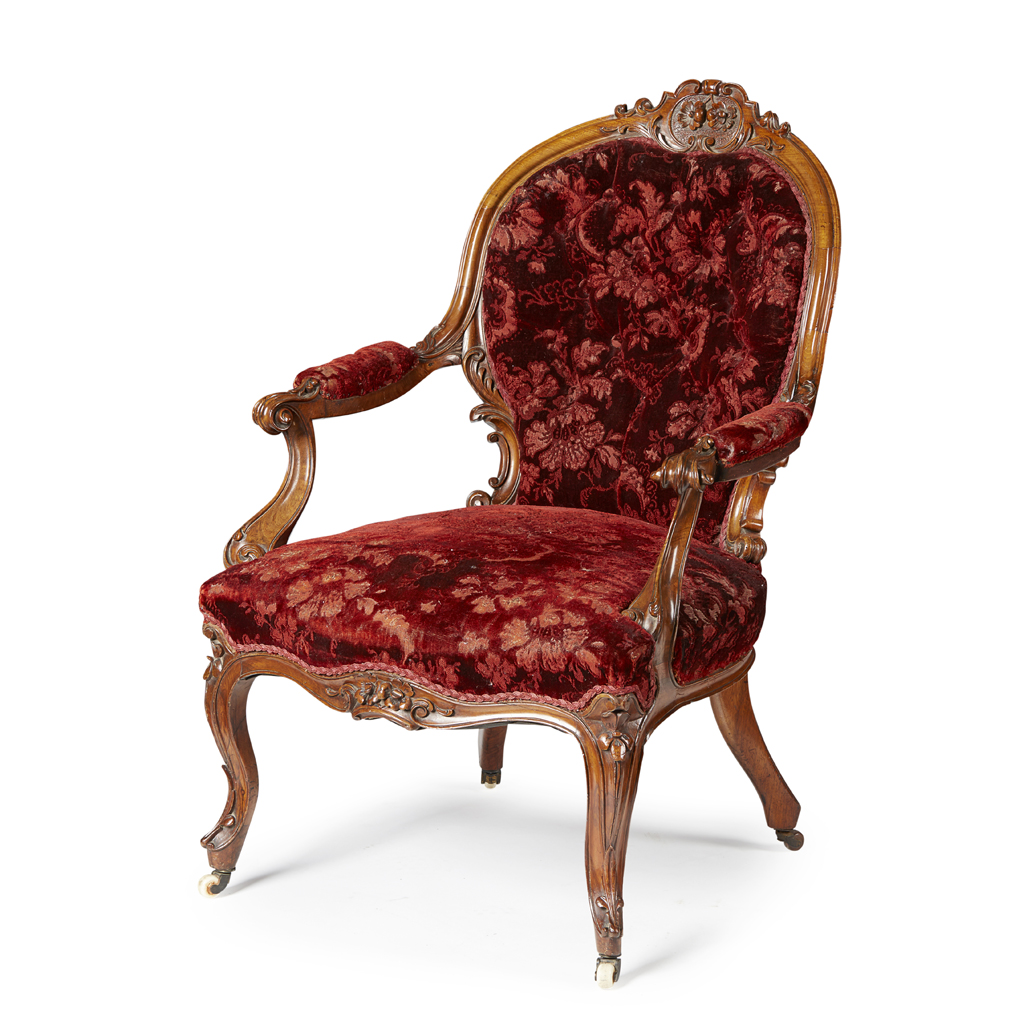EARLY VICTORIAN WALNUT ARMCHAIR