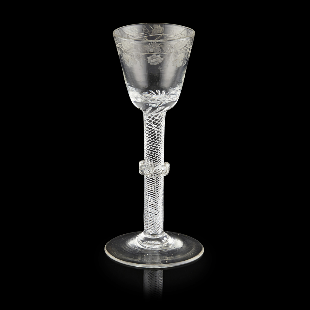 GEORGIAN ENGRAVED TWIST STEM WINE GLASS