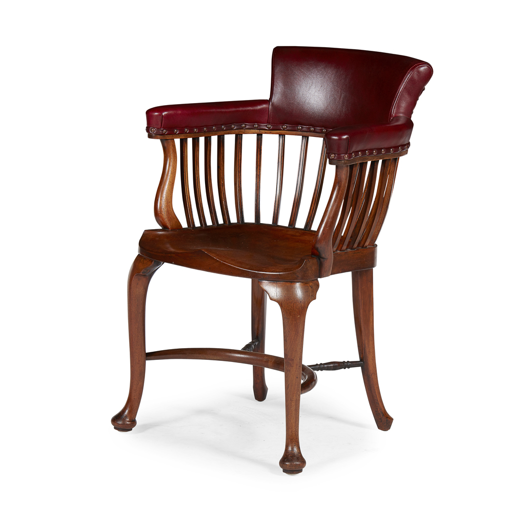 A SCOTTISH OAK FRAMED DESK CHAIR BY FRANCIS SMITH, GLASGOW