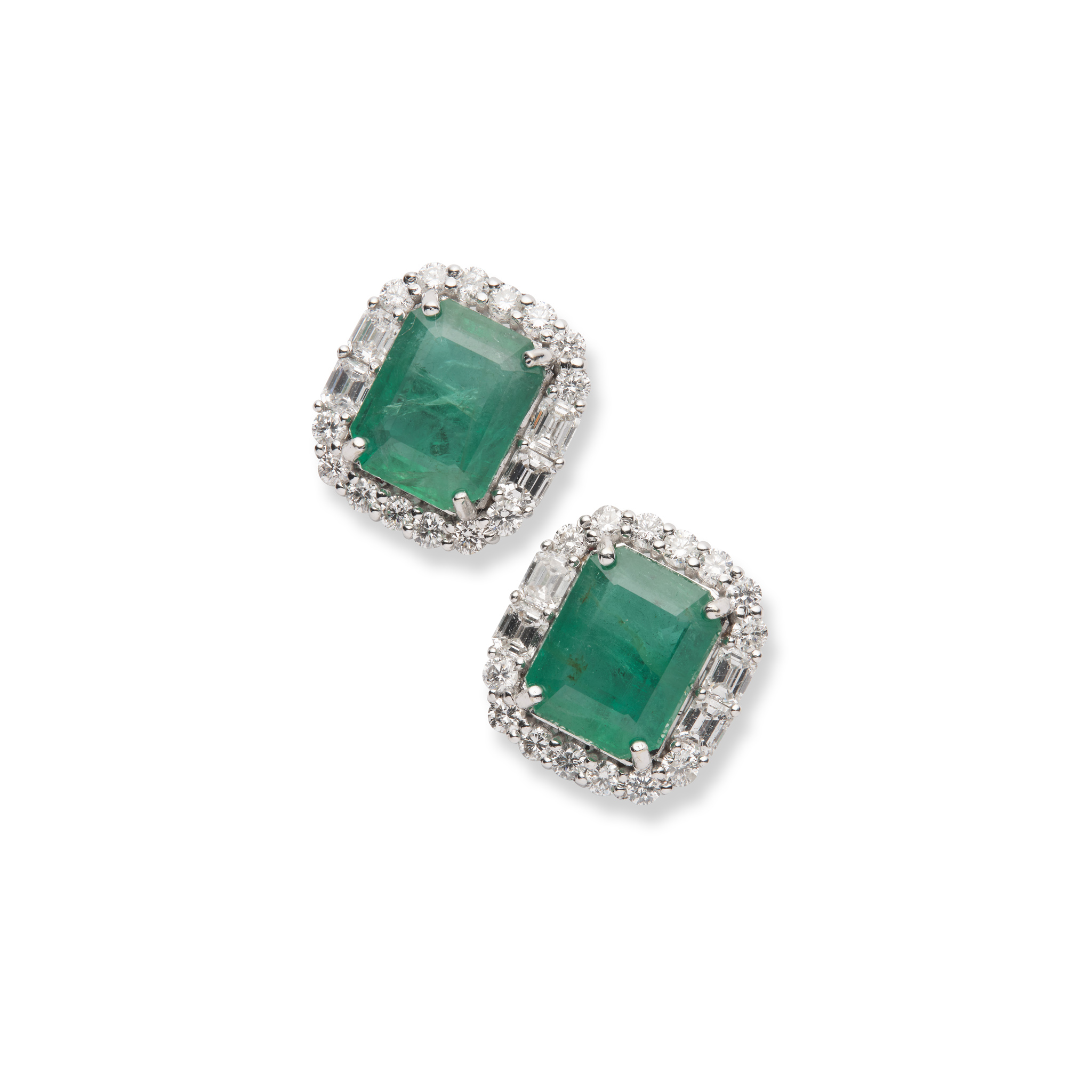 A pair of emerald and diamond cluster earrings