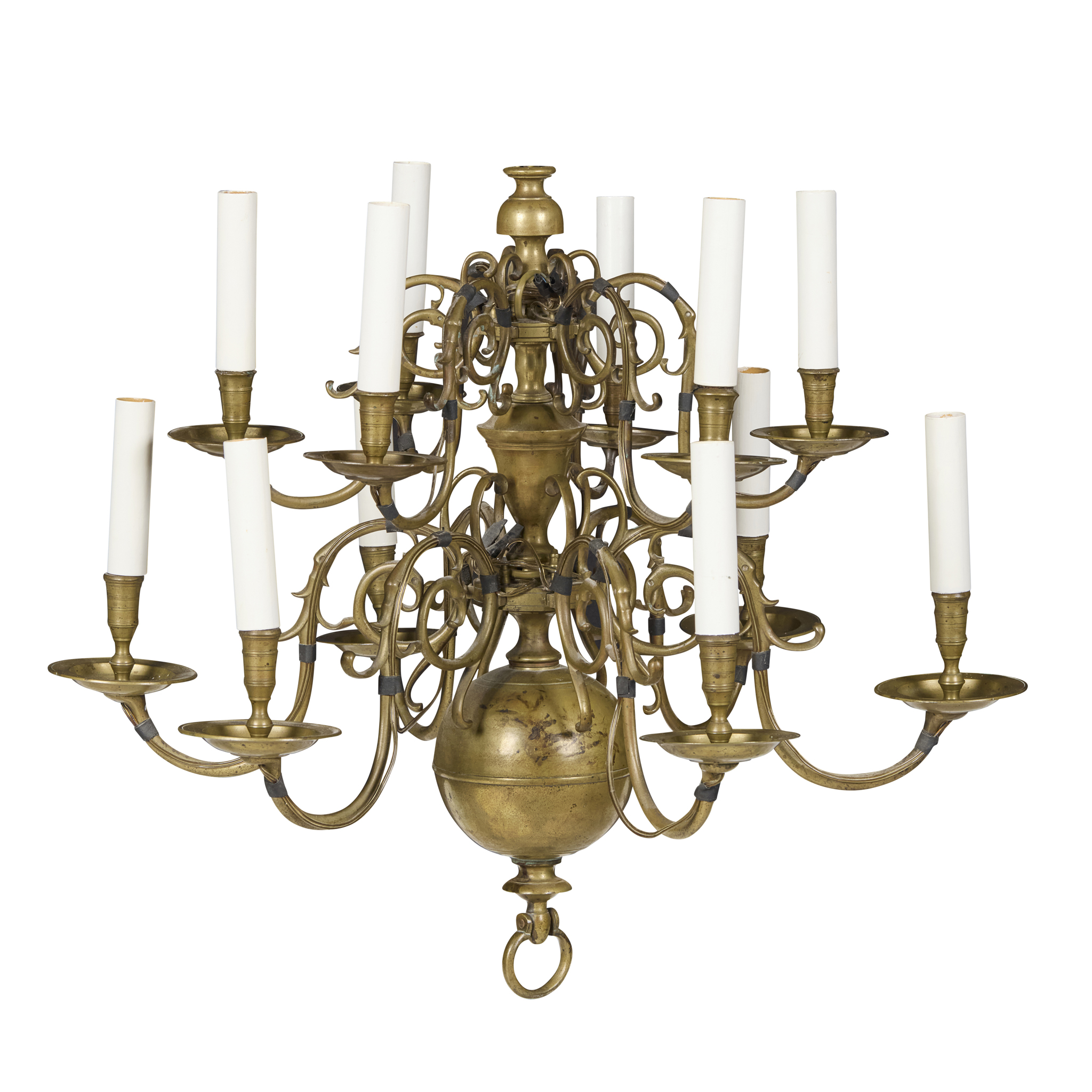 DUTCH BRASS TWELVE BRANCH CHANDELIER