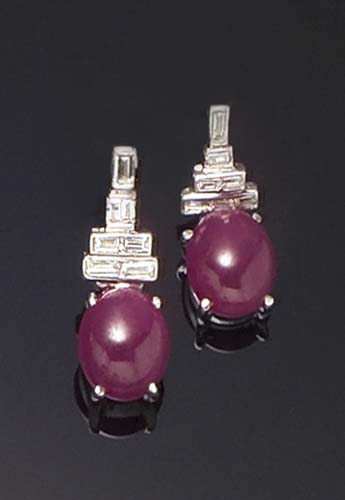 A pair of Art Deco style ruby and diamond earrings,