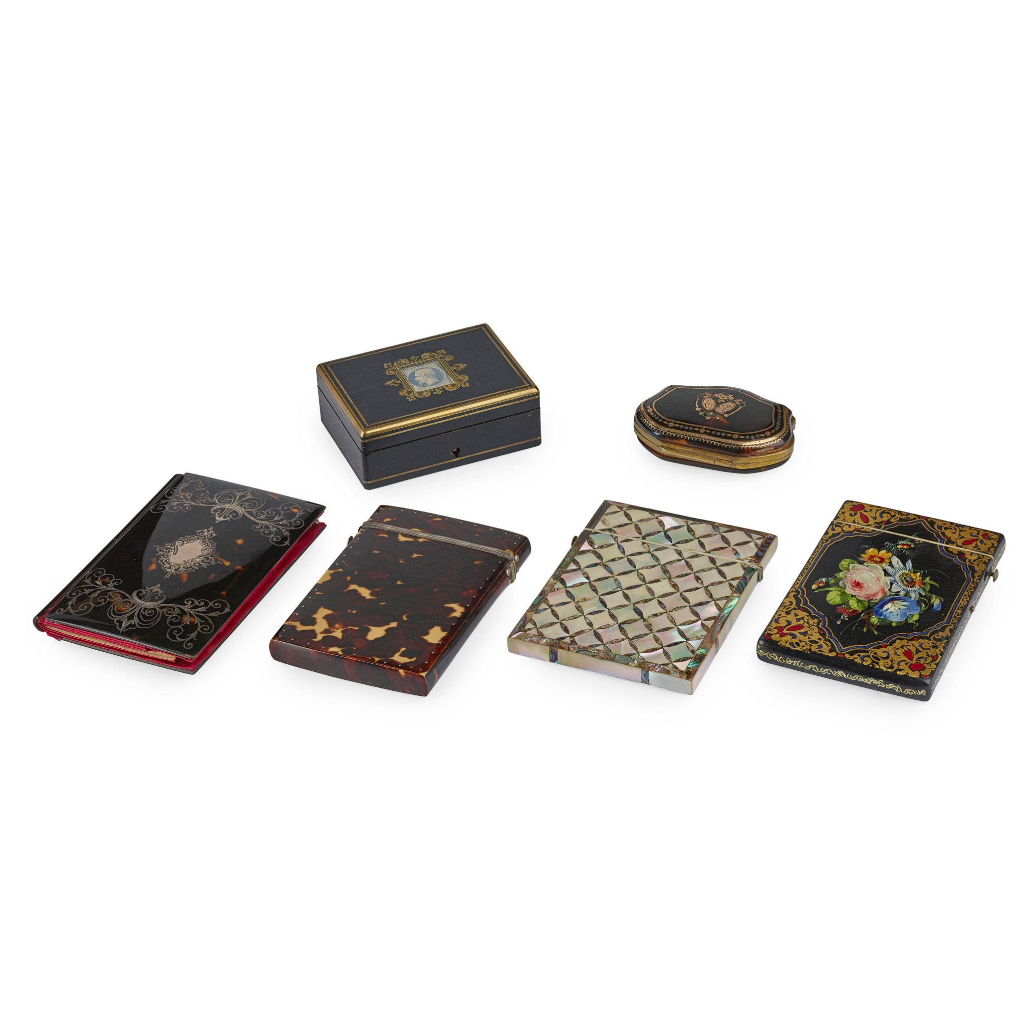 GROUP OF VICTORIAN CARD CASES AND BOXES
