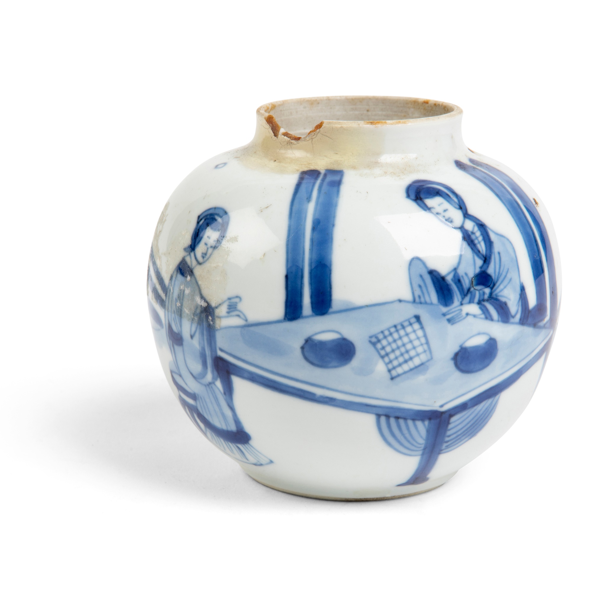 BLUE AND WHITE 'LADIES PLAYING CHESS' JAR
