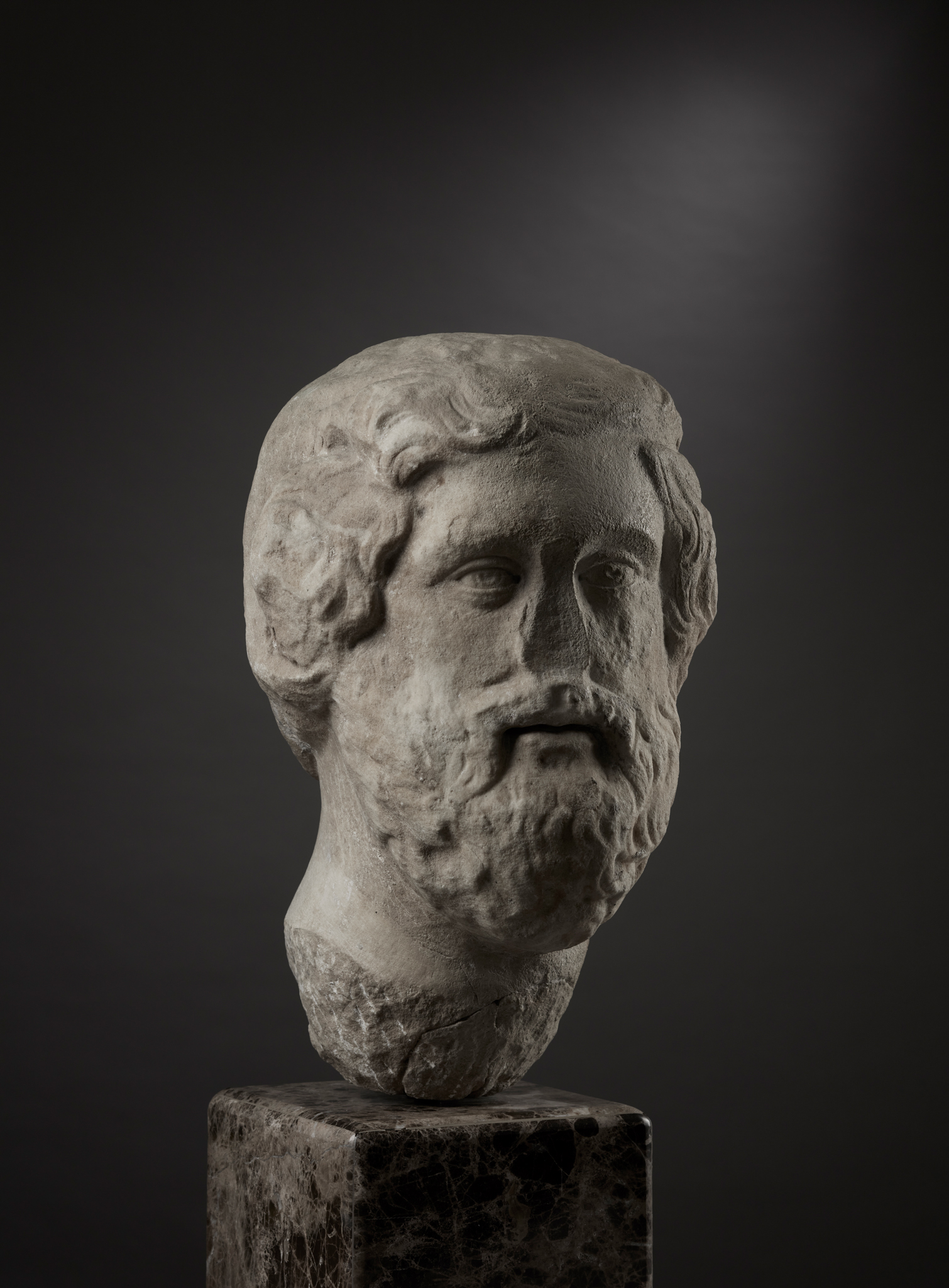 ROMAN OVER-LIFE-SIZE MARBLE HEAD OF ZEUS-AMON