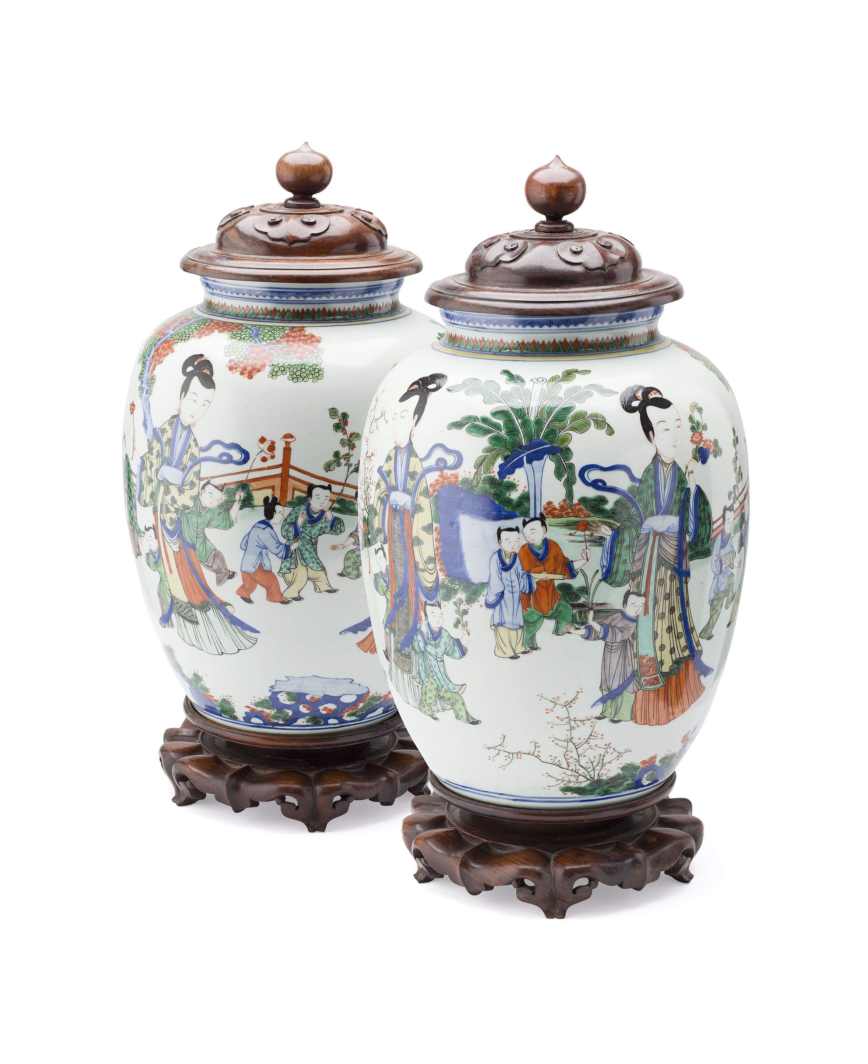 PAIR OF LARGE WUCAI JARS