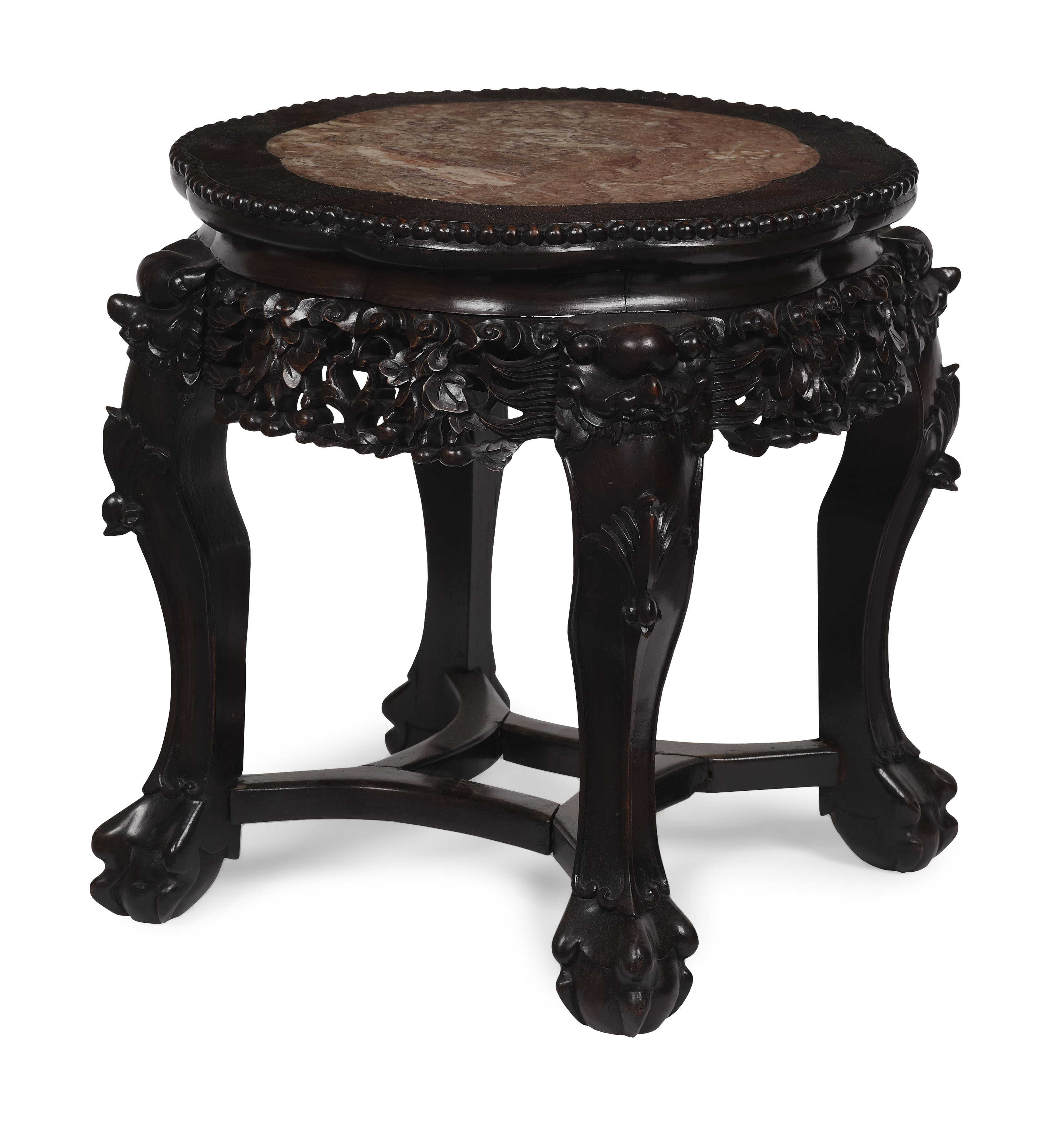 CHINESE HONGMU MARBLE TOP STOOL
