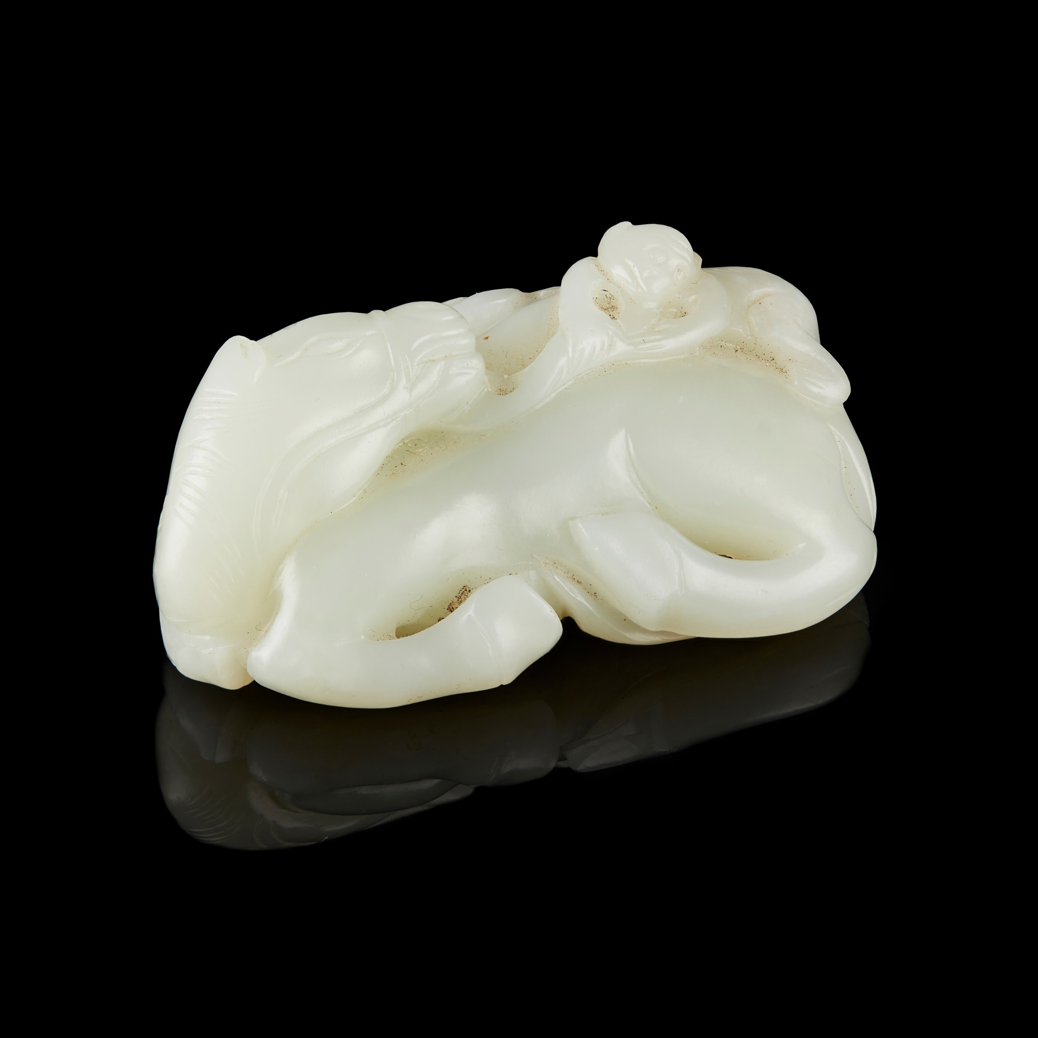 PALE CELADON JADE 'MONKEY ON HORSE' CARVING