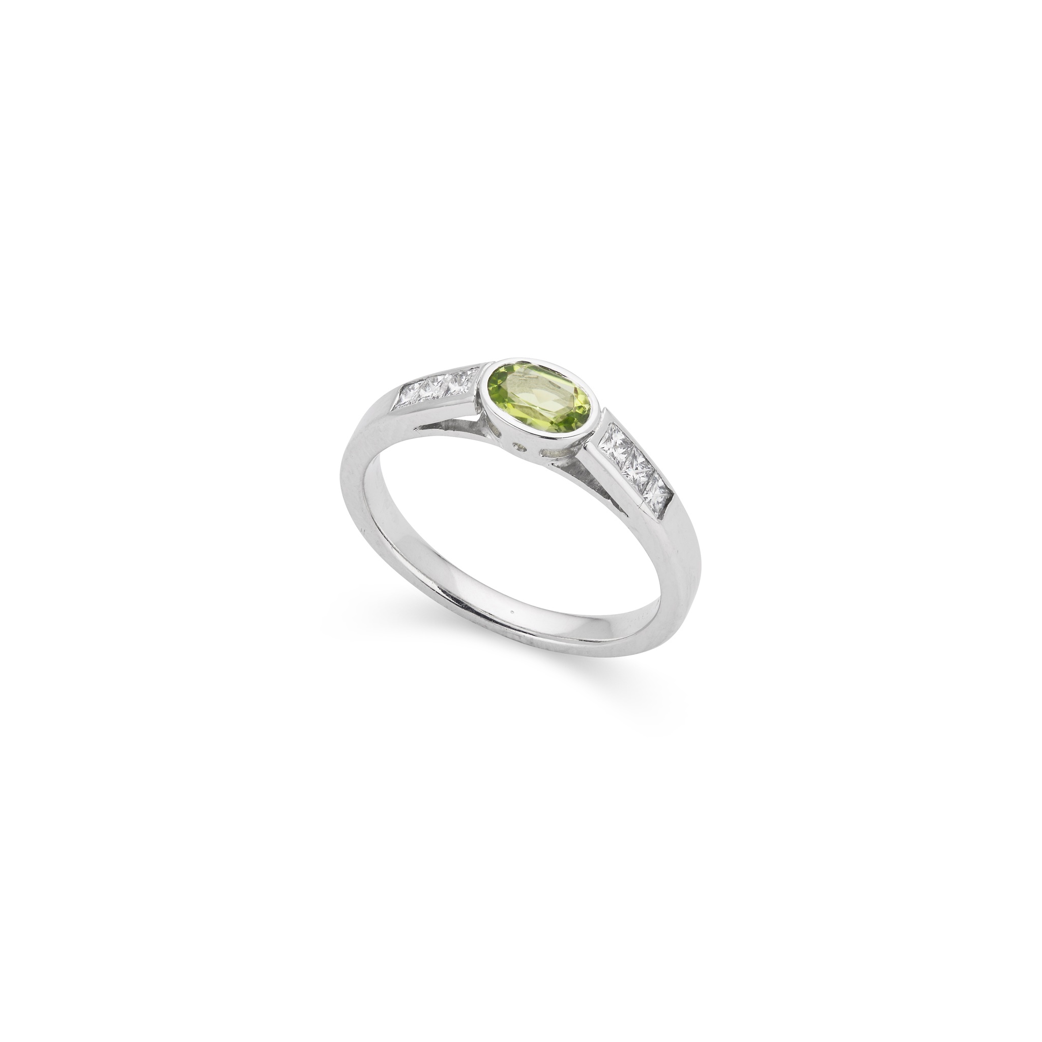An 18ct white gold peridot and diamond ring