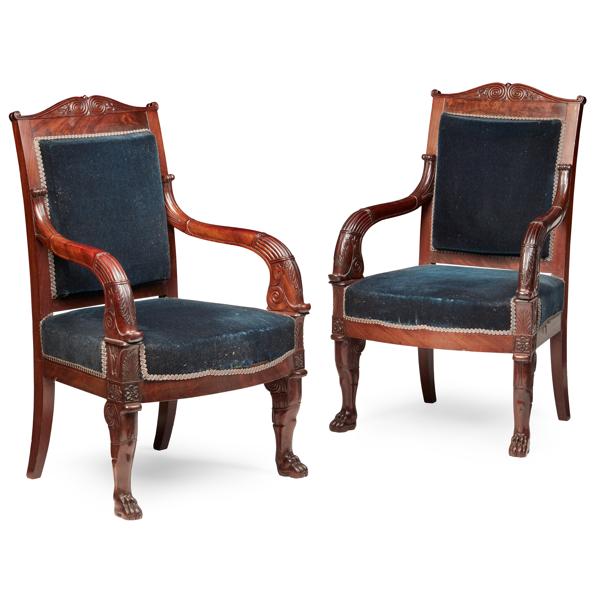 PAIR OF FRENCH EMPIRE MAHOGANY FAUTEUILS, BY JACOB FRERES