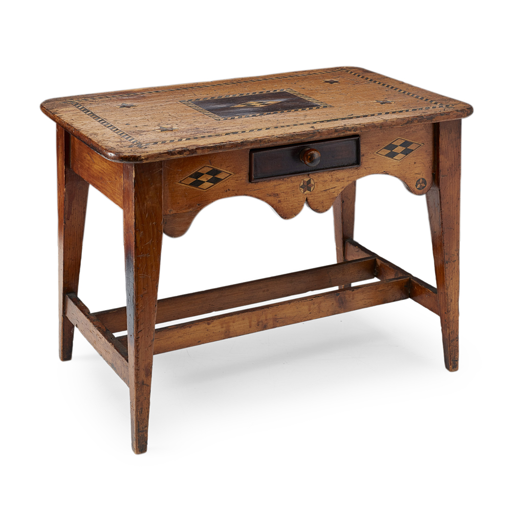 MINIATURE FRUITWOOD AND PARQUETRY TABLE