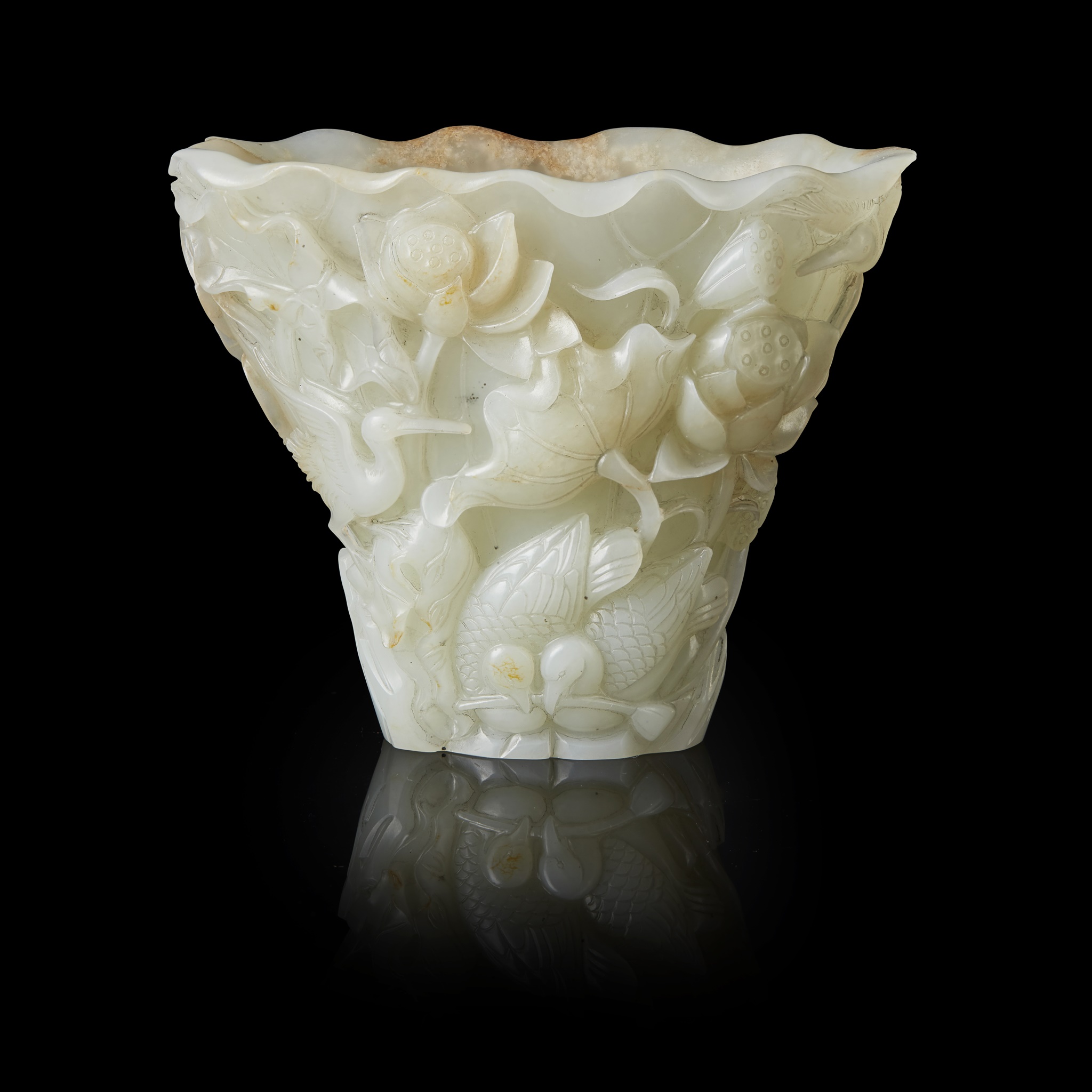 PALE CELADON JADE 'LOTUS POND' LIBATION CUP
